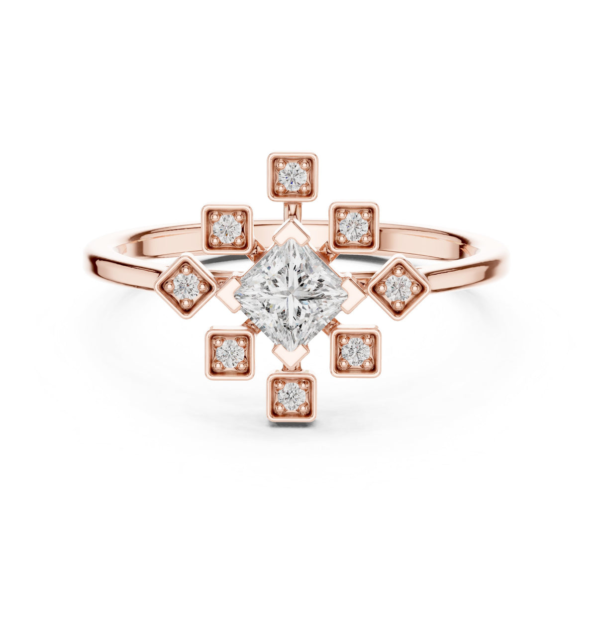 Princess Cut Diamond Snowflake Cluster Engagement Ring