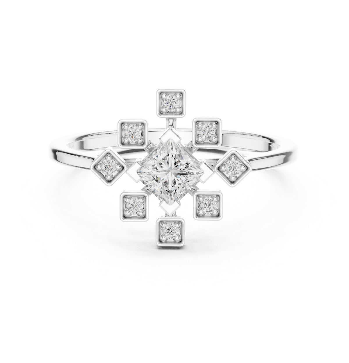 Princess Cut Diamond Snowflake Cluster Engagement Ring