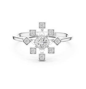 Princess Cut Diamond Snowflake Cluster Engagement Ring