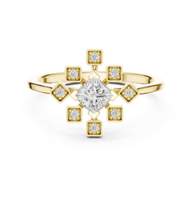 Princess Cut Diamond Snowflake Cluster Engagement Ring