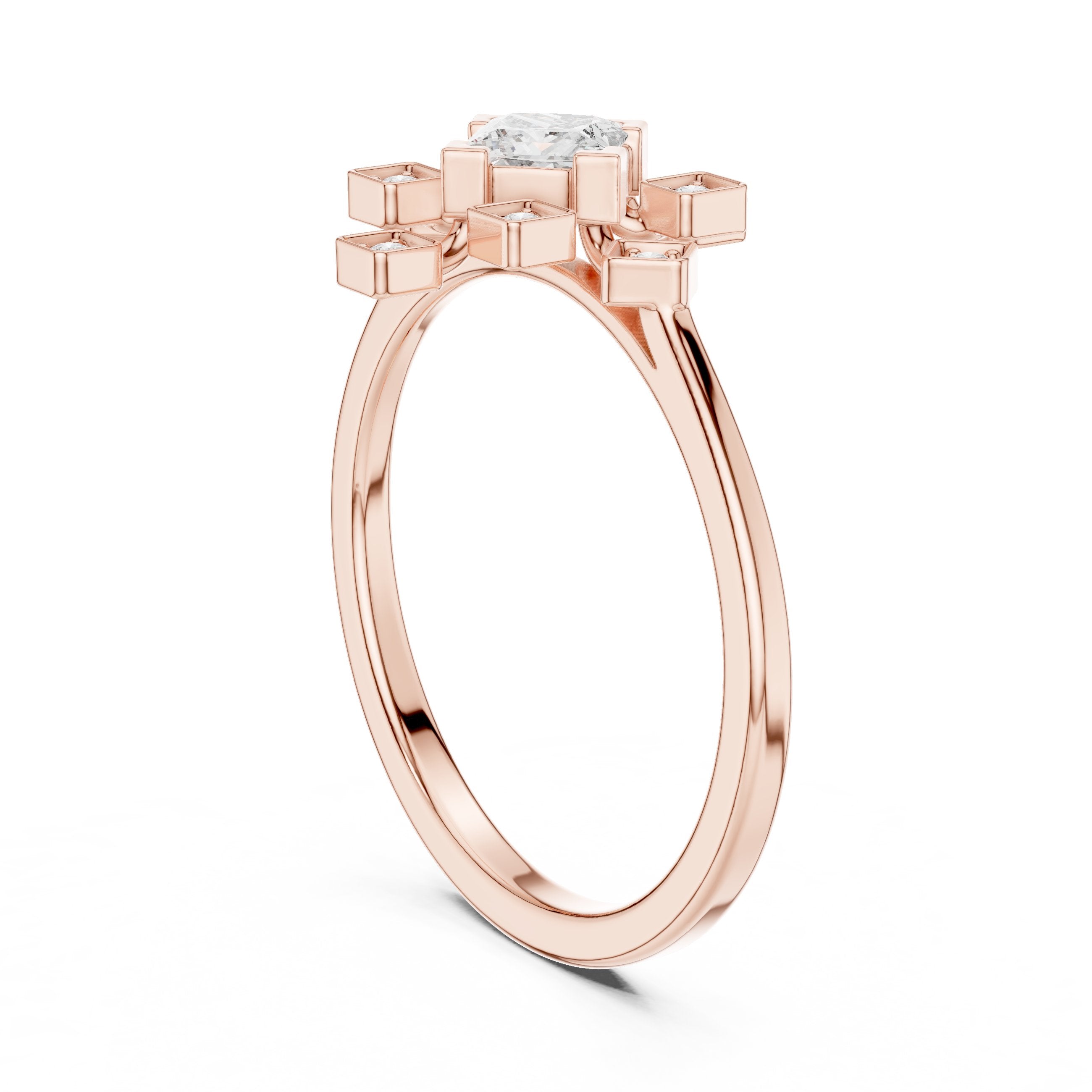 Princess Cut Diamond Snowflake Cluster Engagement Ring in Rose Gold - VYKA Diamonds