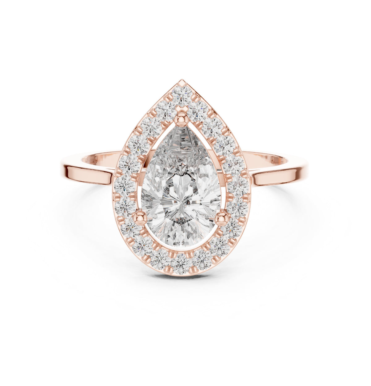 Pear Diamond Halo Engagement Ring with Plain Band