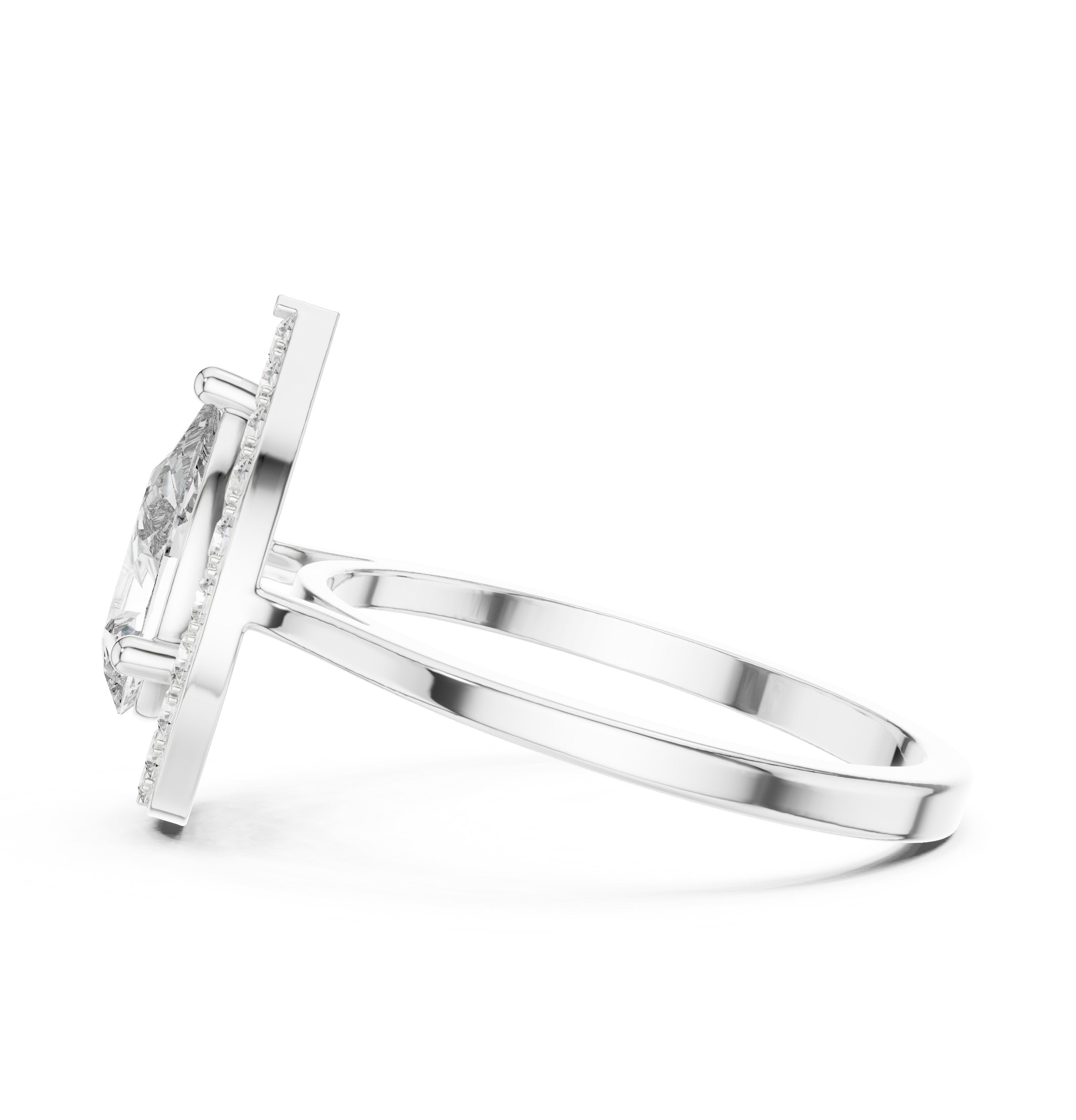 Pear Diamond Halo Engagement Ring with Plain Band in White Gold - VYKA Diamonds