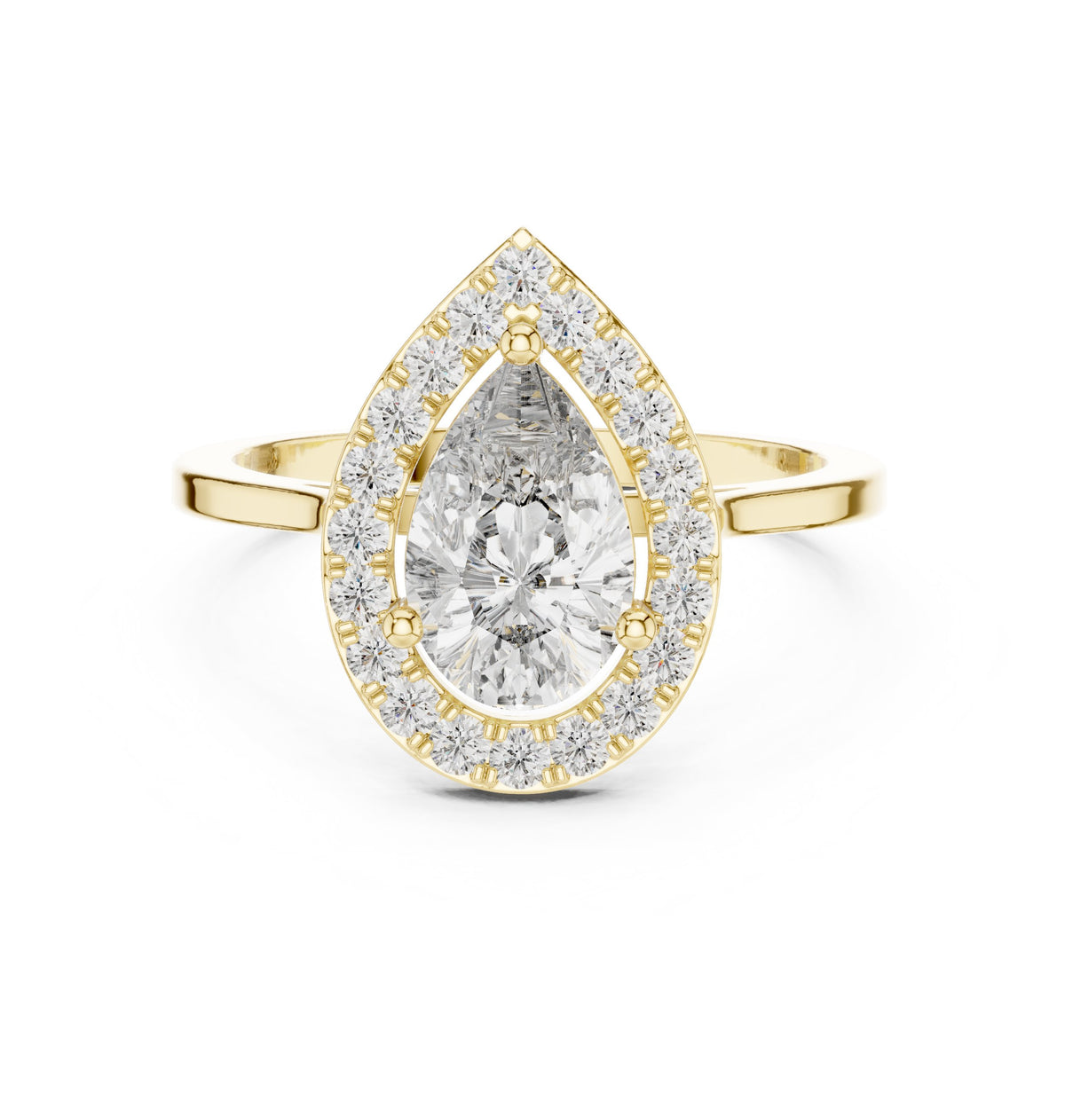 Pear Diamond Halo Engagement Ring with Plain Band