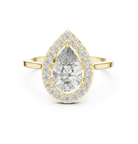 Pear Diamond Halo Engagement Ring with Plain Band