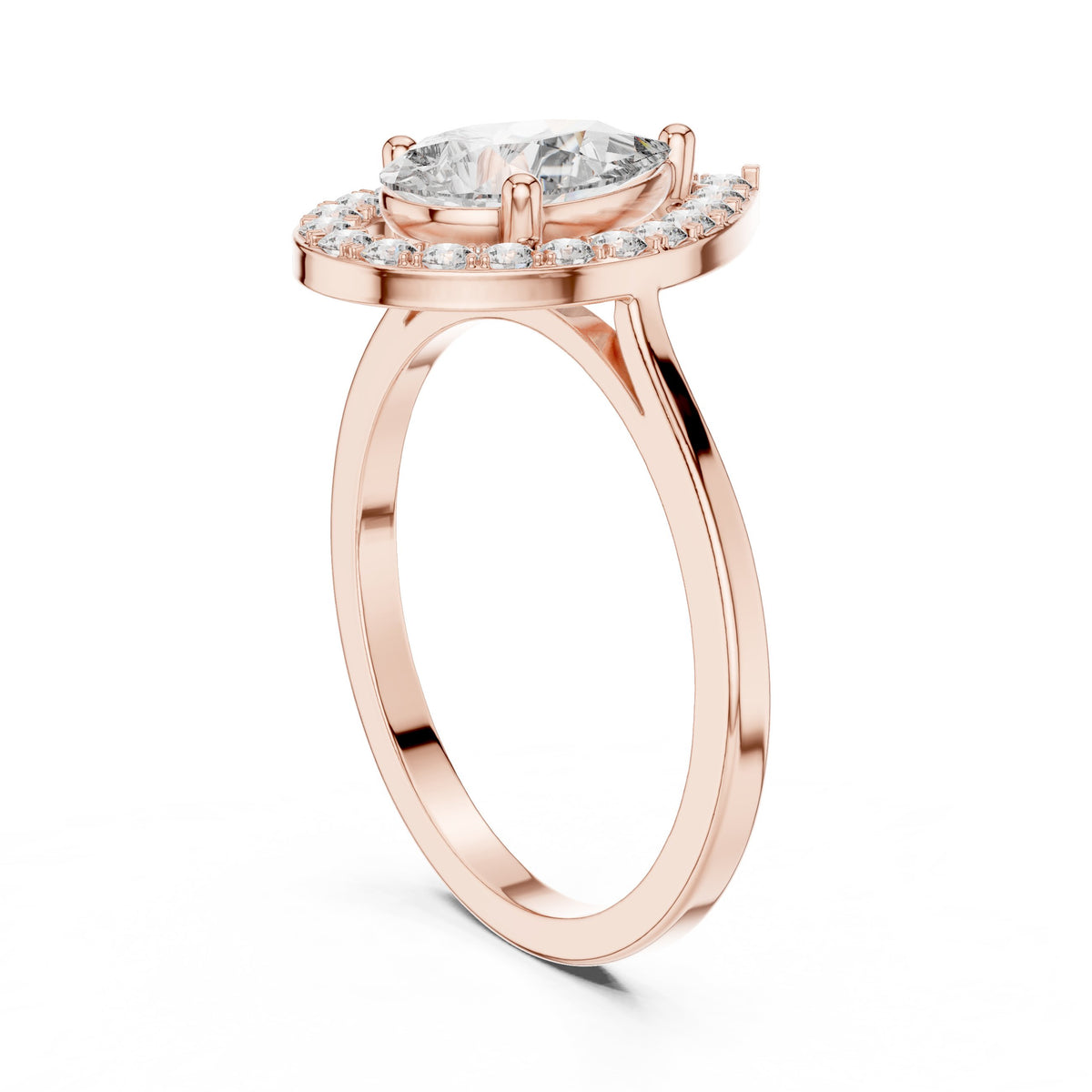 Pear Diamond Halo Engagement Ring with Plain Band