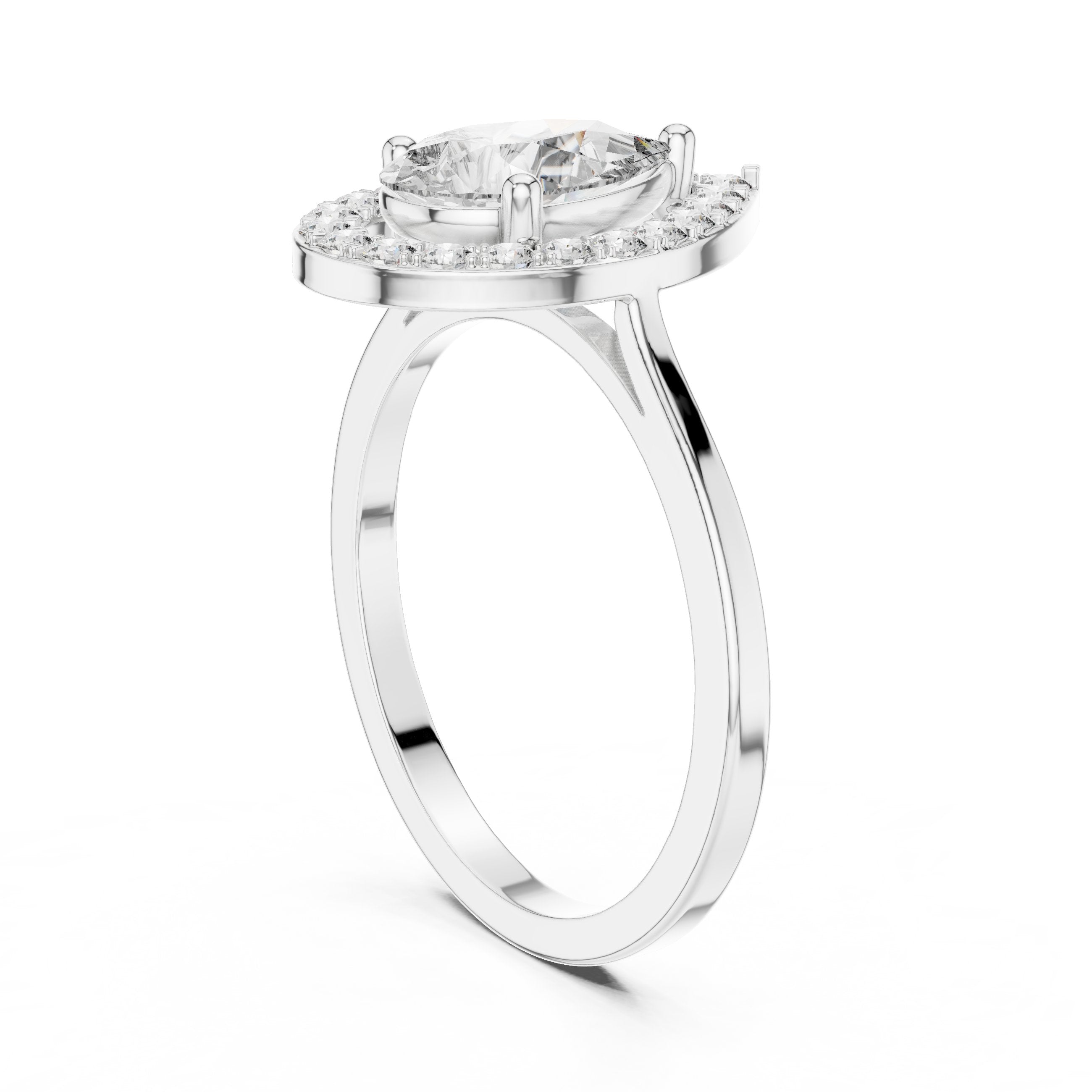Pear Diamond Halo Engagement Ring with Plain Band in White Gold - VYKA Diamonds