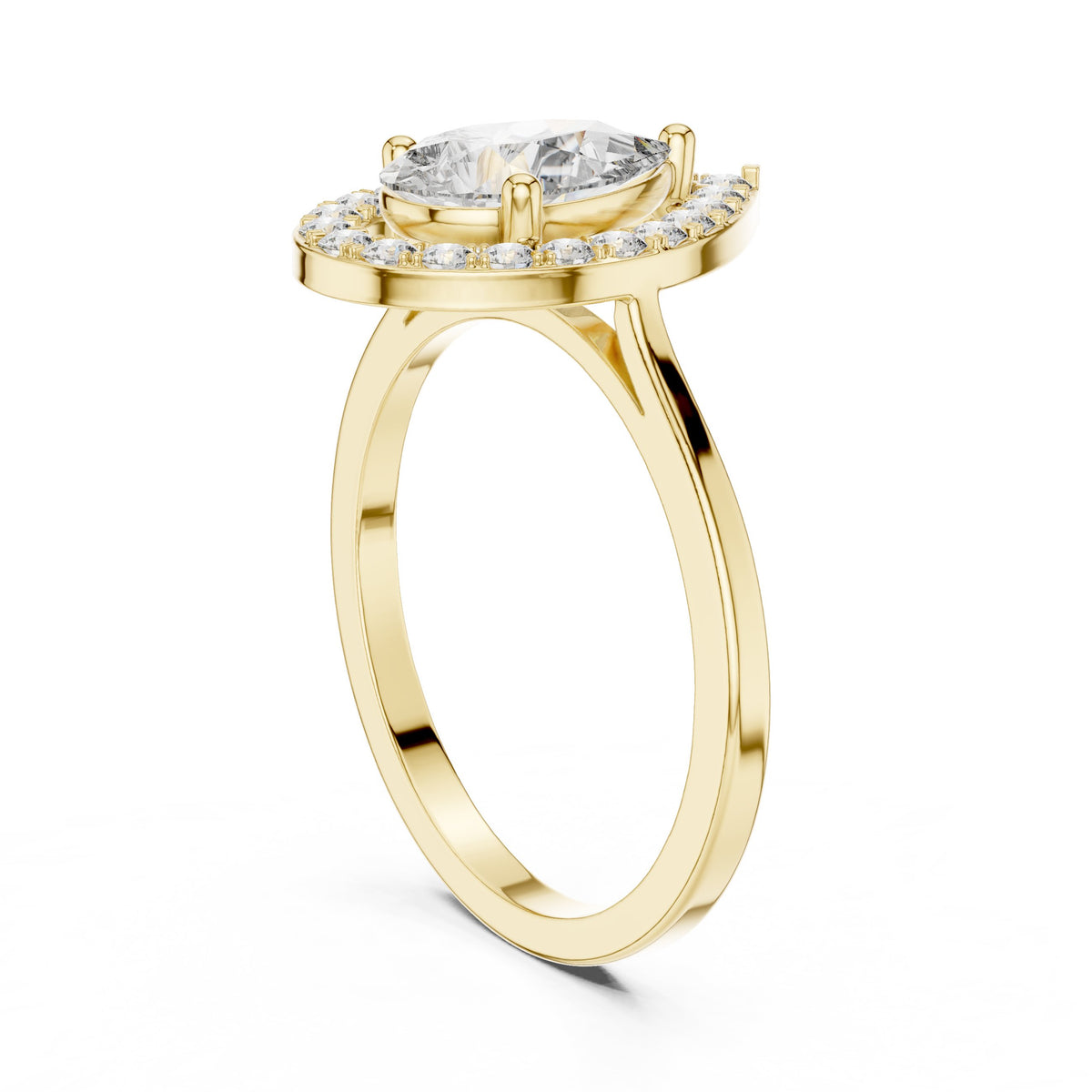 Pear Diamond Halo Engagement Ring with Plain Band