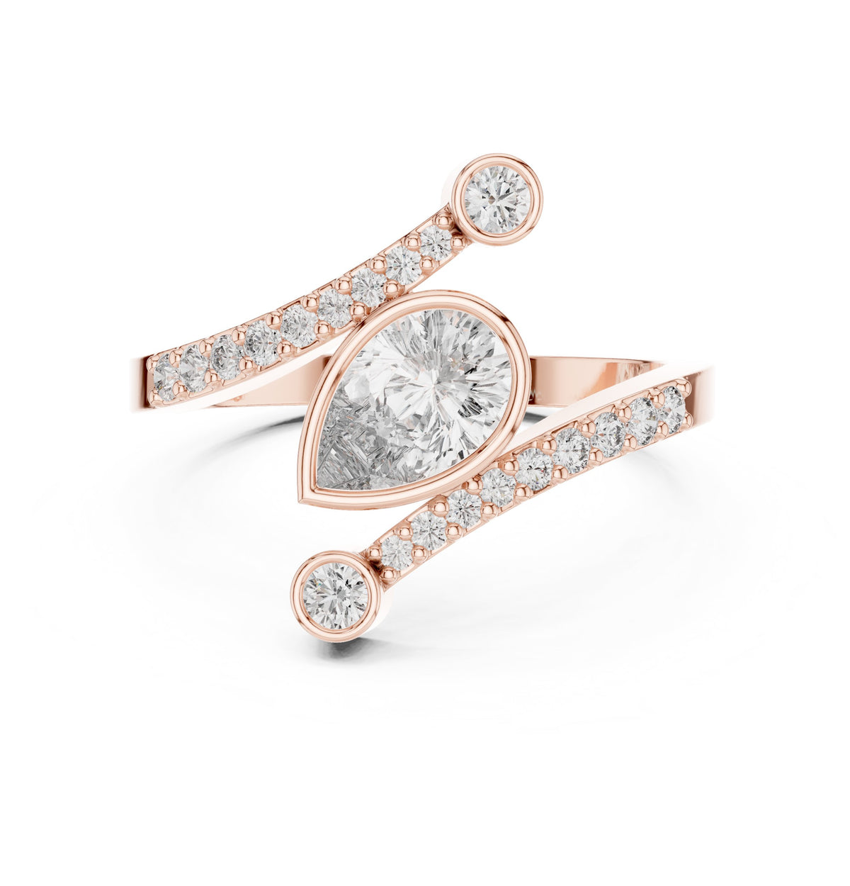 Pear Diamond Hidden Halo Bypass Engagement Ring