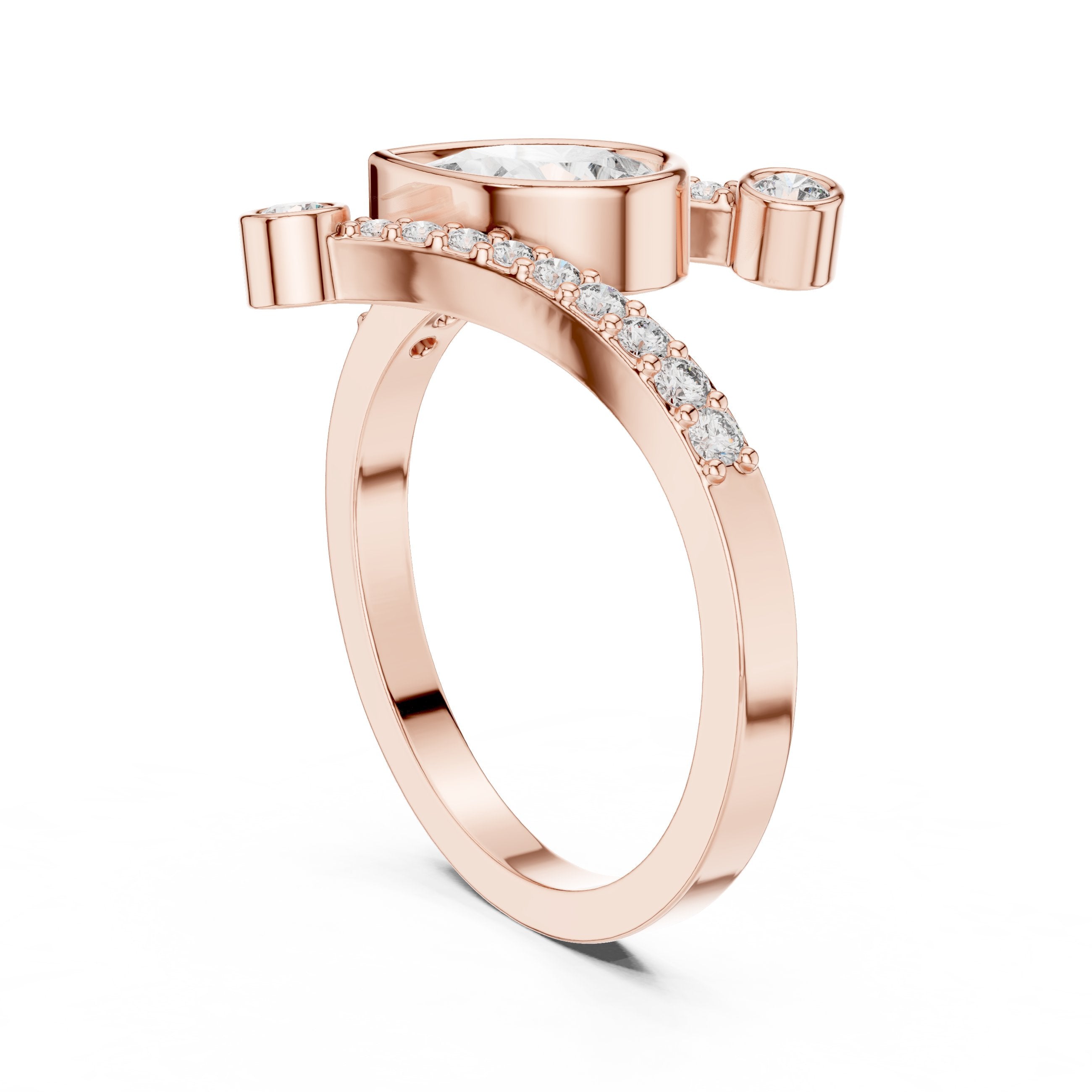 Pear Diamond Hidden Halo Bypass Engagement Ring in Rose Gold - VYKA Diamonds