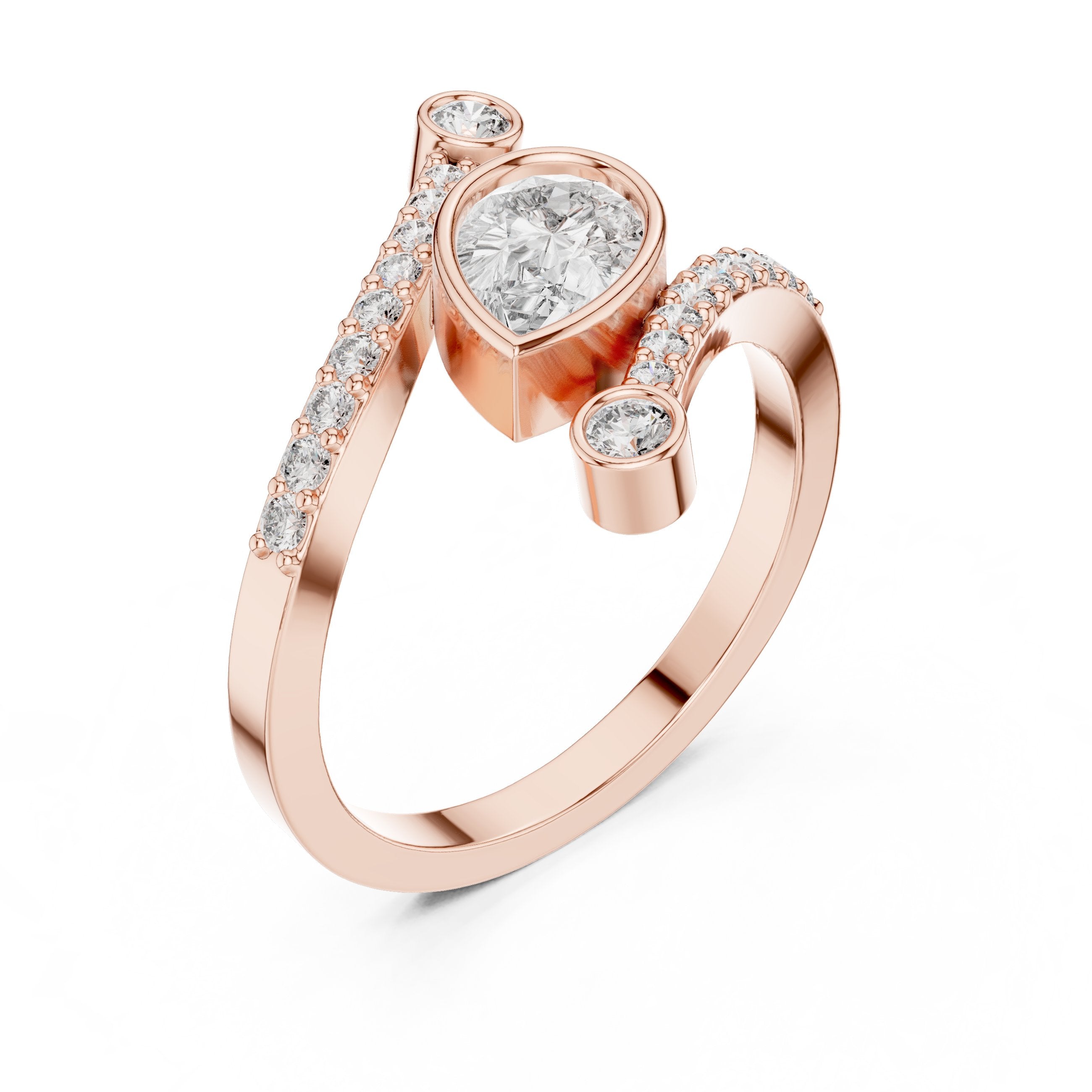 Pear Diamond Hidden Halo Bypass Engagement Ring in Rose Gold - VYKA Diamonds