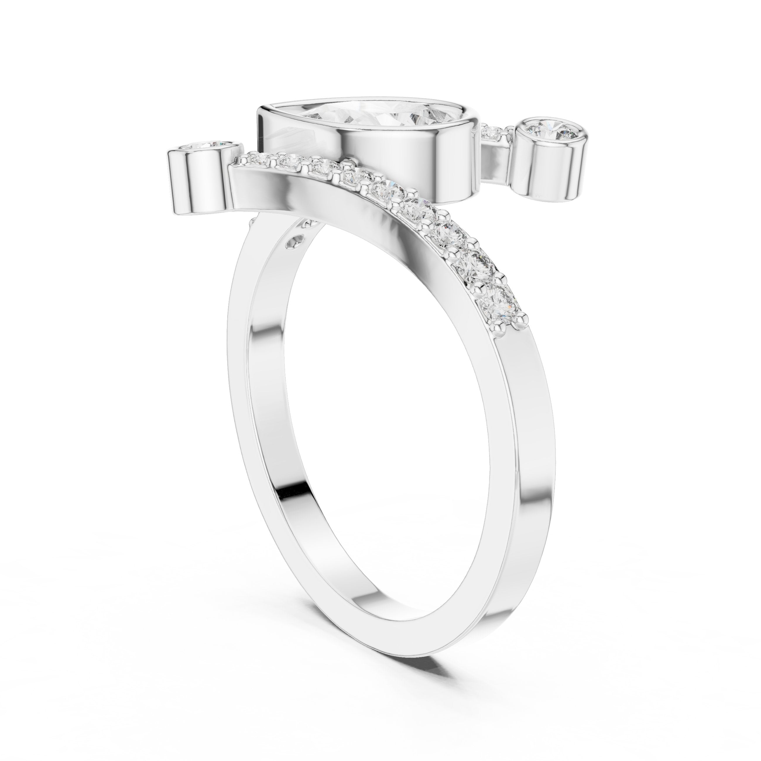 Pear Diamond Hidden Halo Bypass Engagement Ring in White Gold - VYKA Diamonds