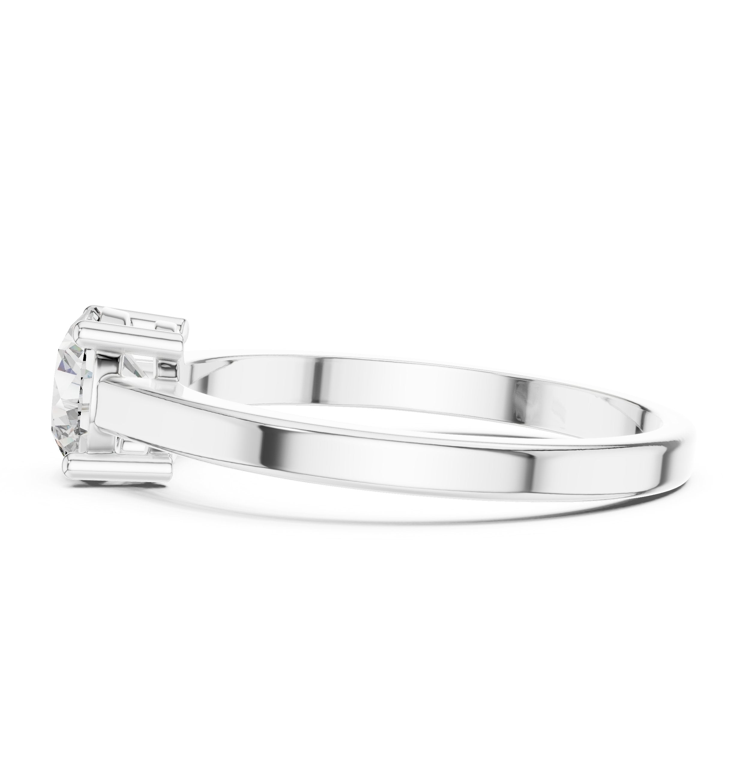 Round Diamond Split Shank Solitaire Engagement Ring in White Gold - VYKA Diamonds