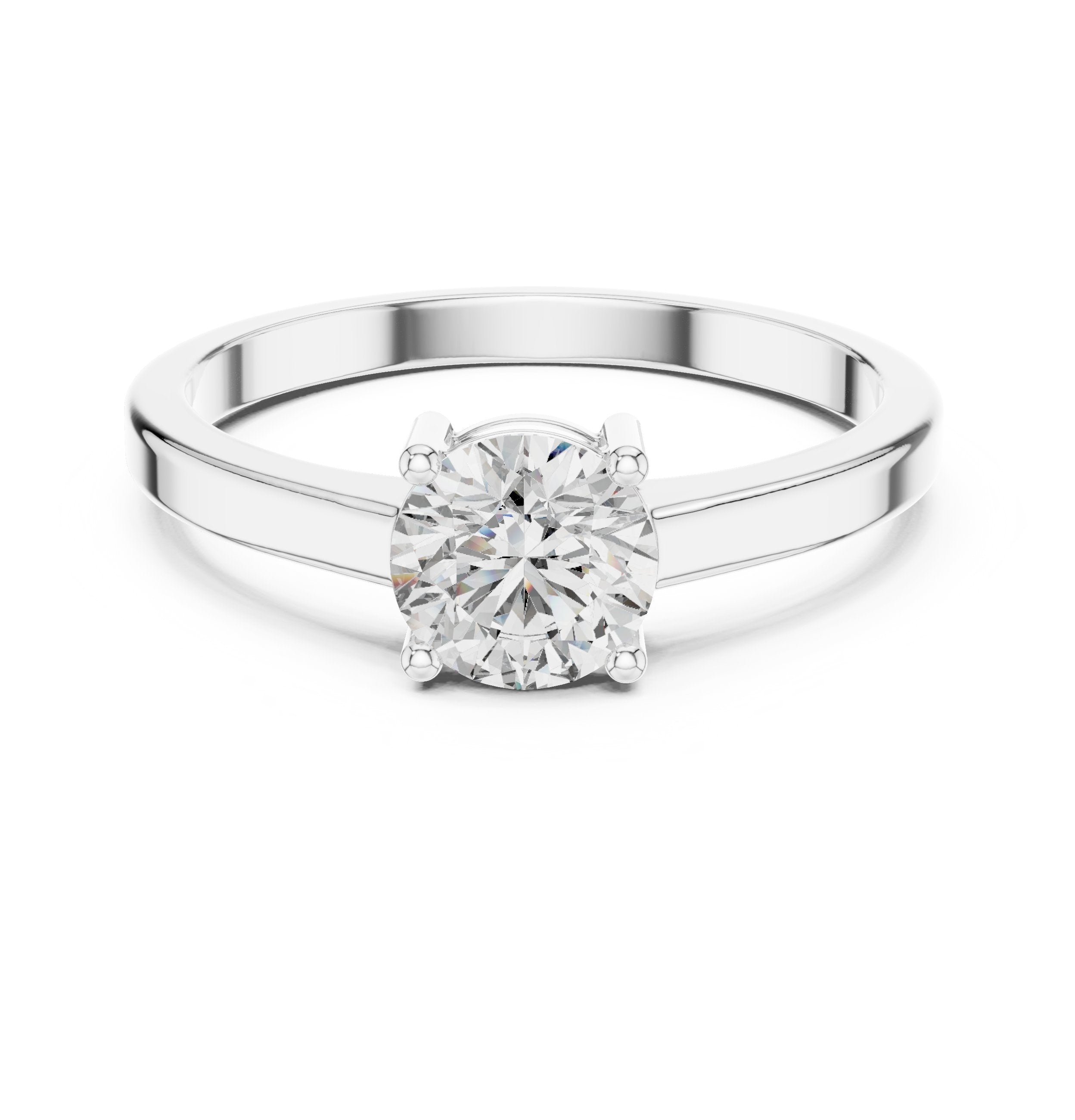 Round Diamond Split Shank Solitaire Engagement Ring in White Gold - VYKA Diamonds
