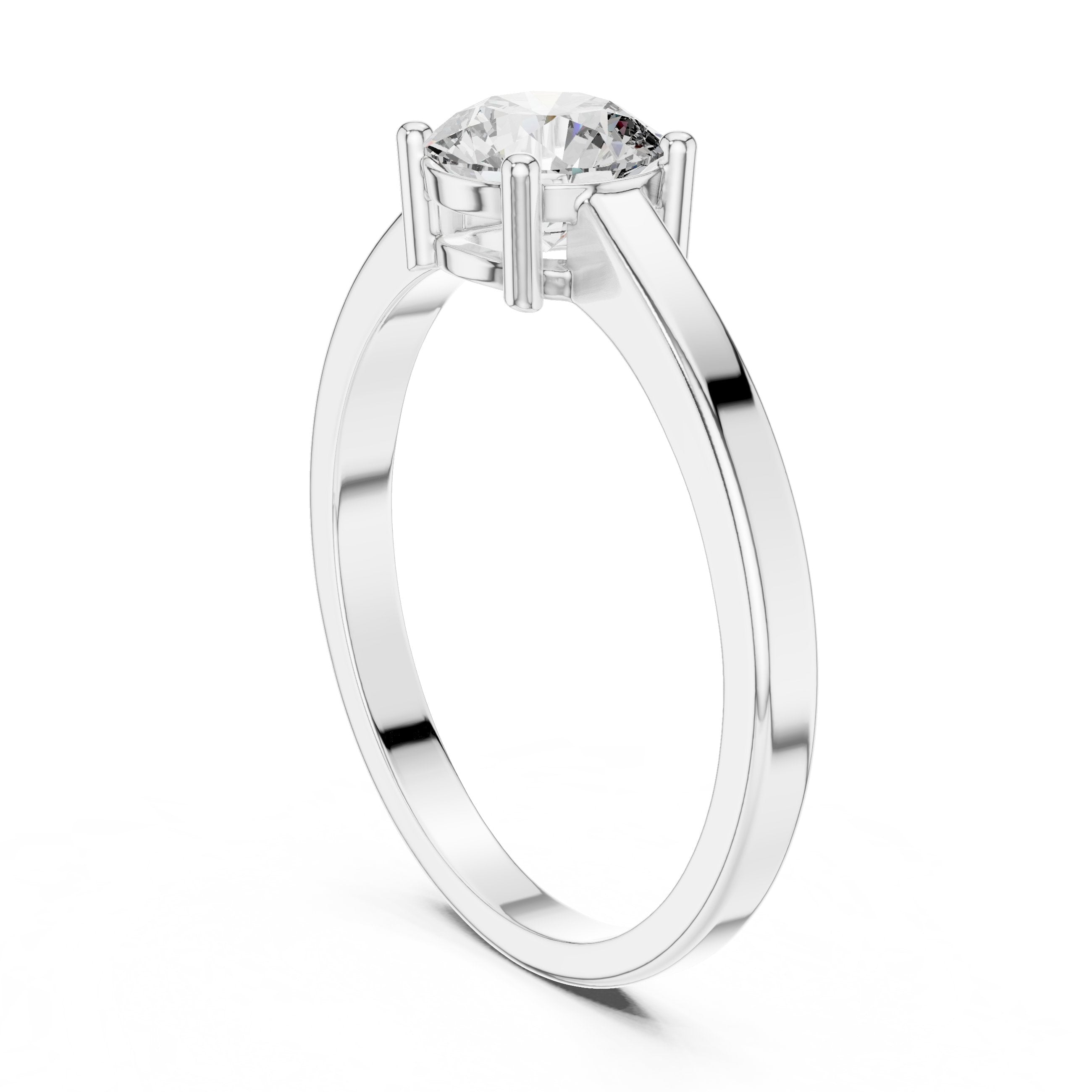 Round Diamond Split Shank Solitaire Engagement Ring in White Gold - VYKA Diamonds