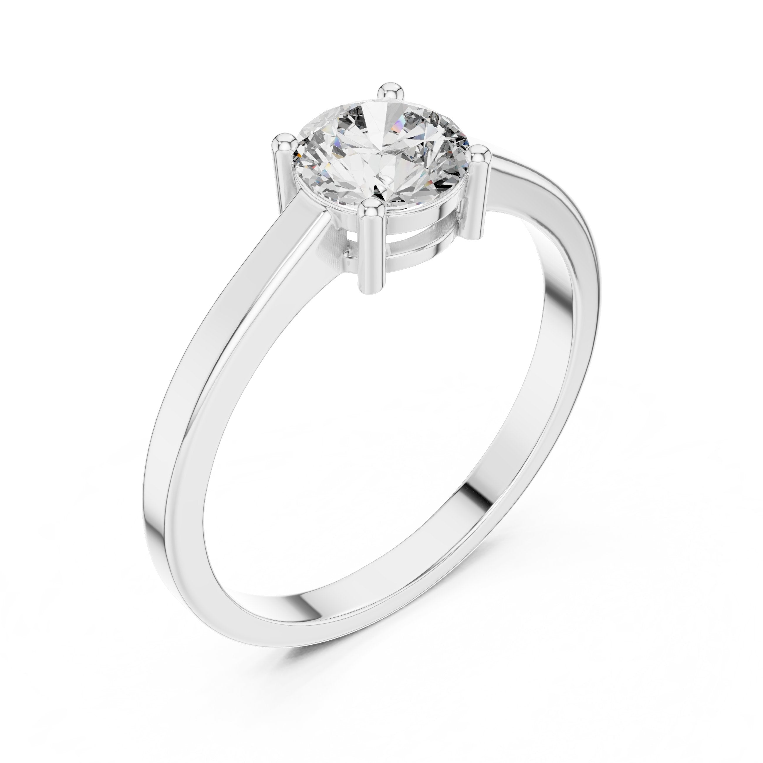 Round Diamond Split Shank Solitaire Engagement Ring in White Gold - VYKA Diamonds