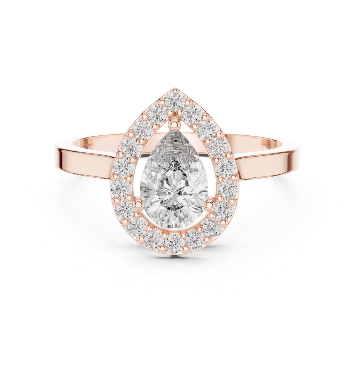Pear Diamond Halo Engagement Ring with Plain Band