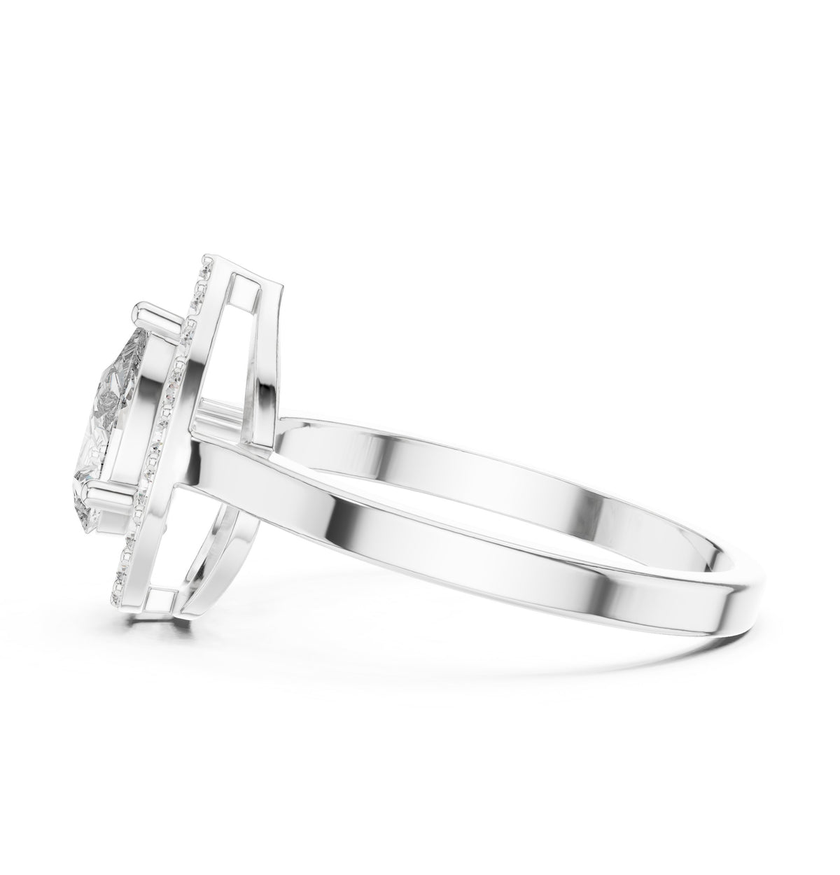 Pear Diamond Halo Engagement Ring with Plain Band