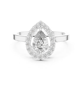 Pear Diamond Halo Engagement Ring with Plain Band