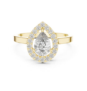 Pear Diamond Halo Engagement Ring with Plain Band