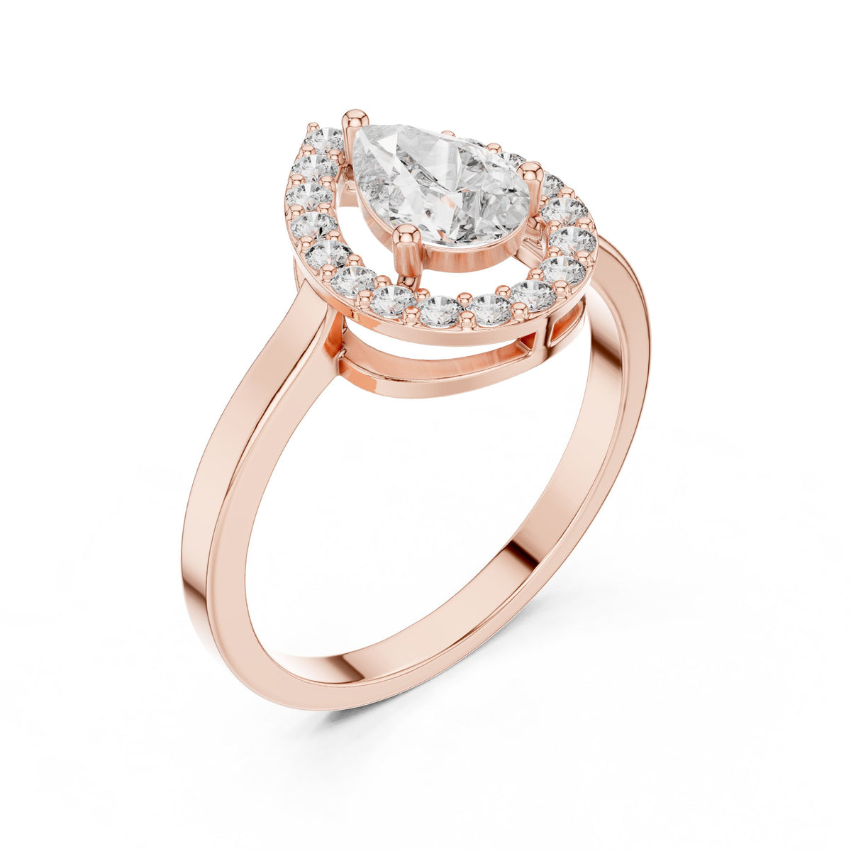 Pear Diamond Halo Engagement Ring with Plain Band