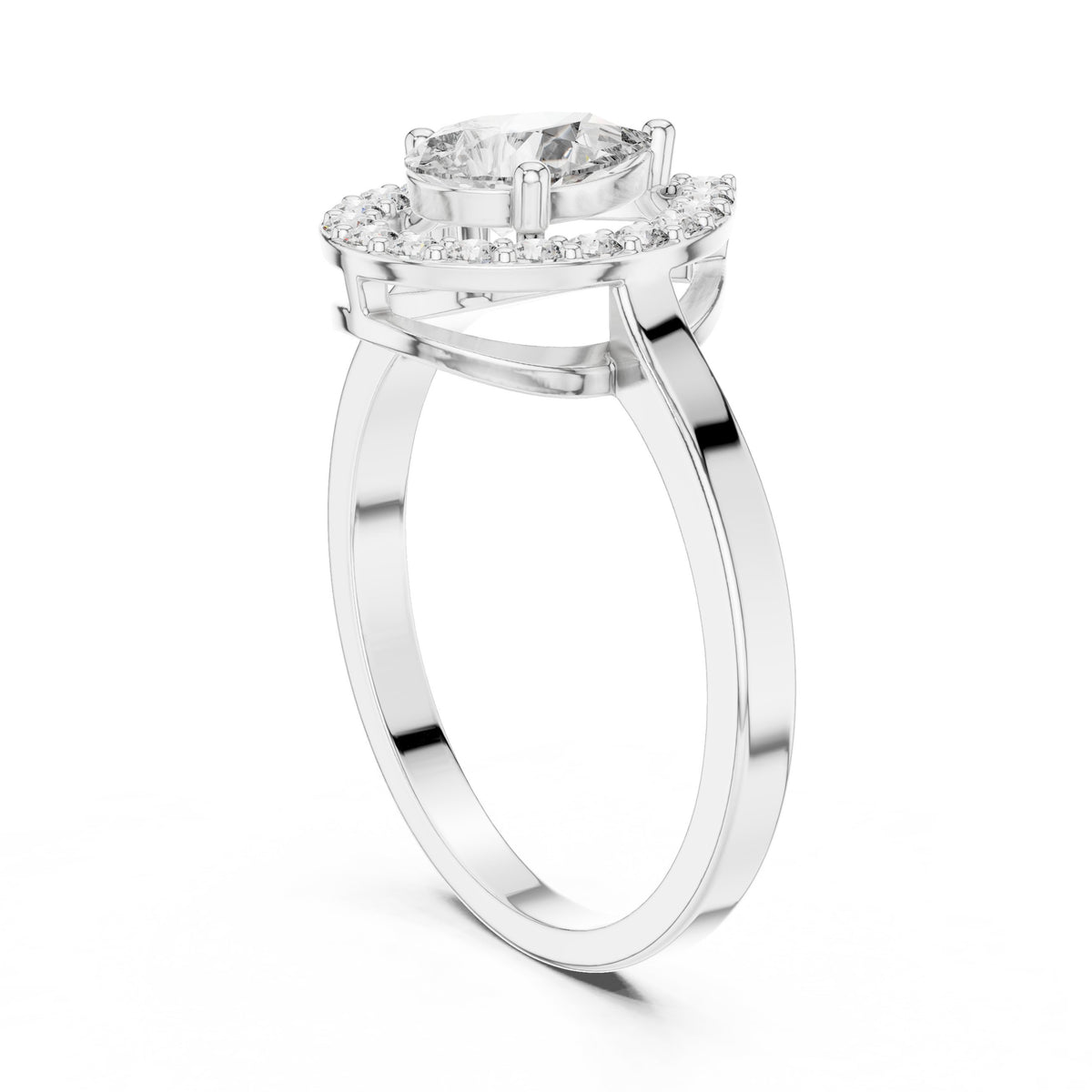Pear Diamond Halo Engagement Ring with Plain Band