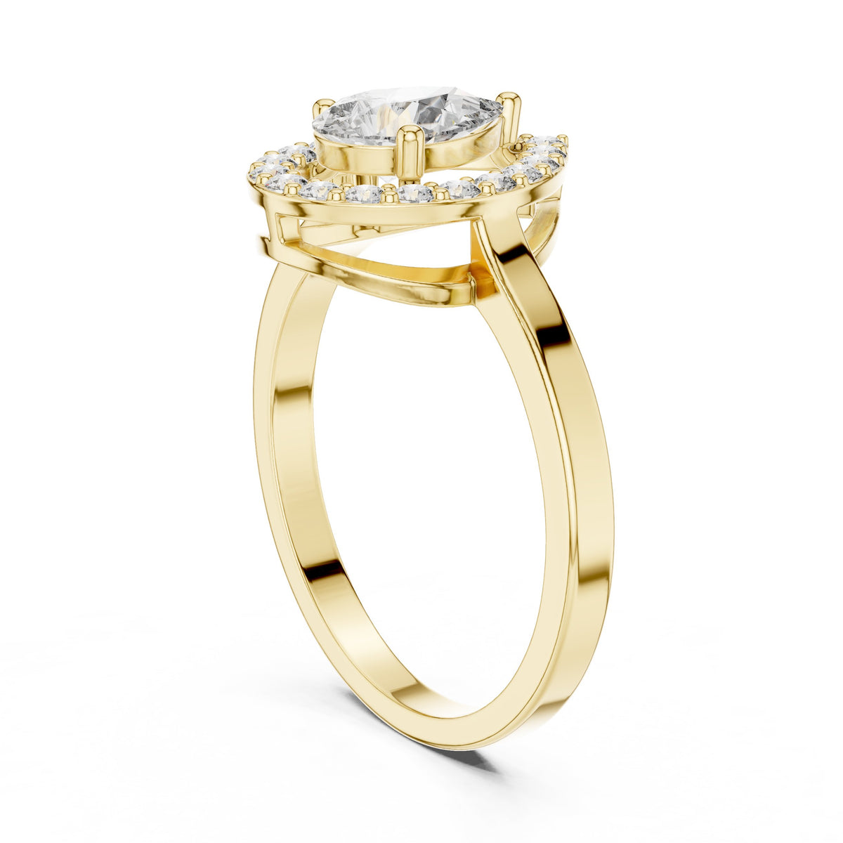 Pear Diamond Halo Engagement Ring with Plain Band