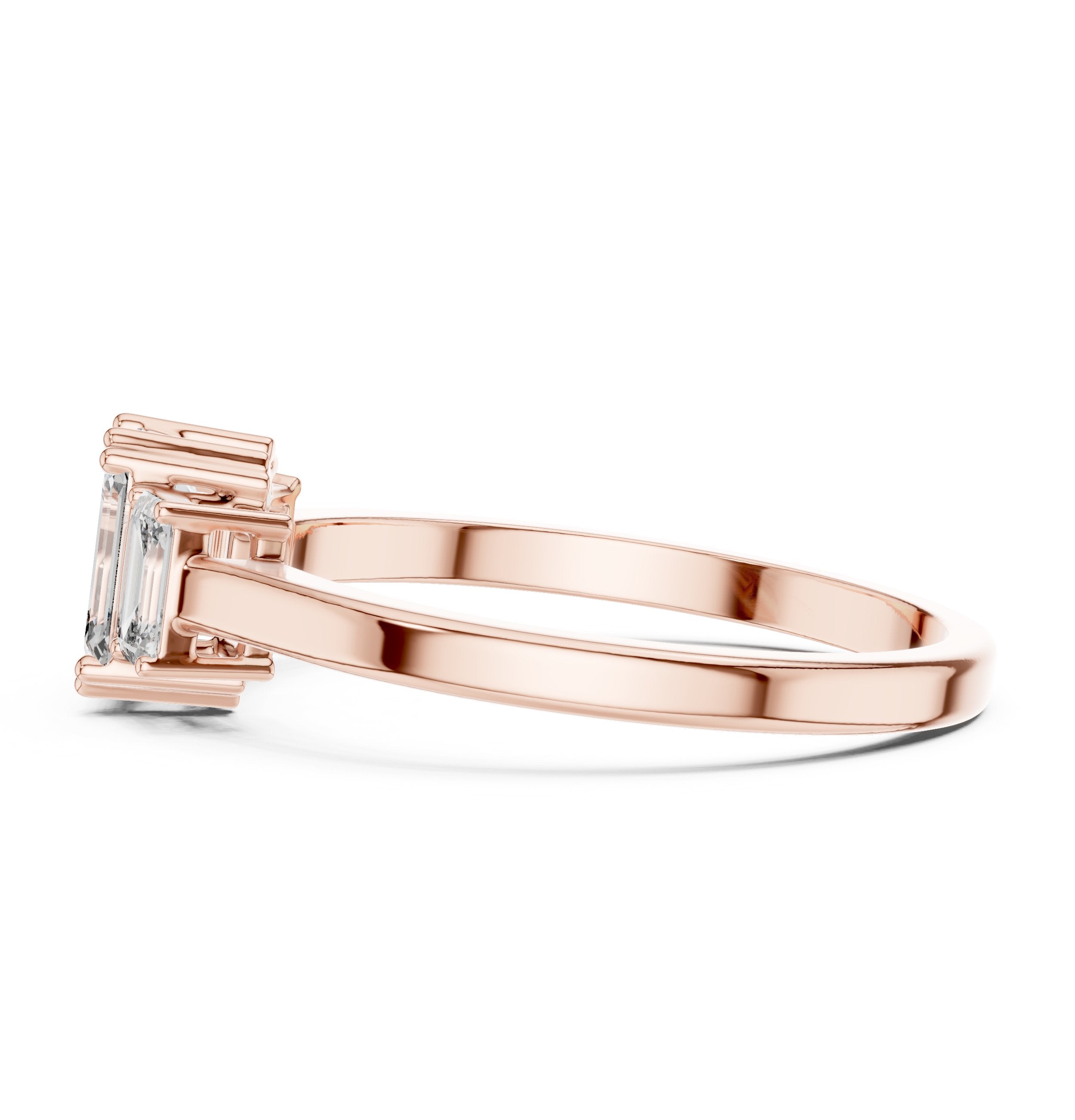 Emerald Cut Three Stone Engagement Ring in Rose Gold - VYKA Diamonds