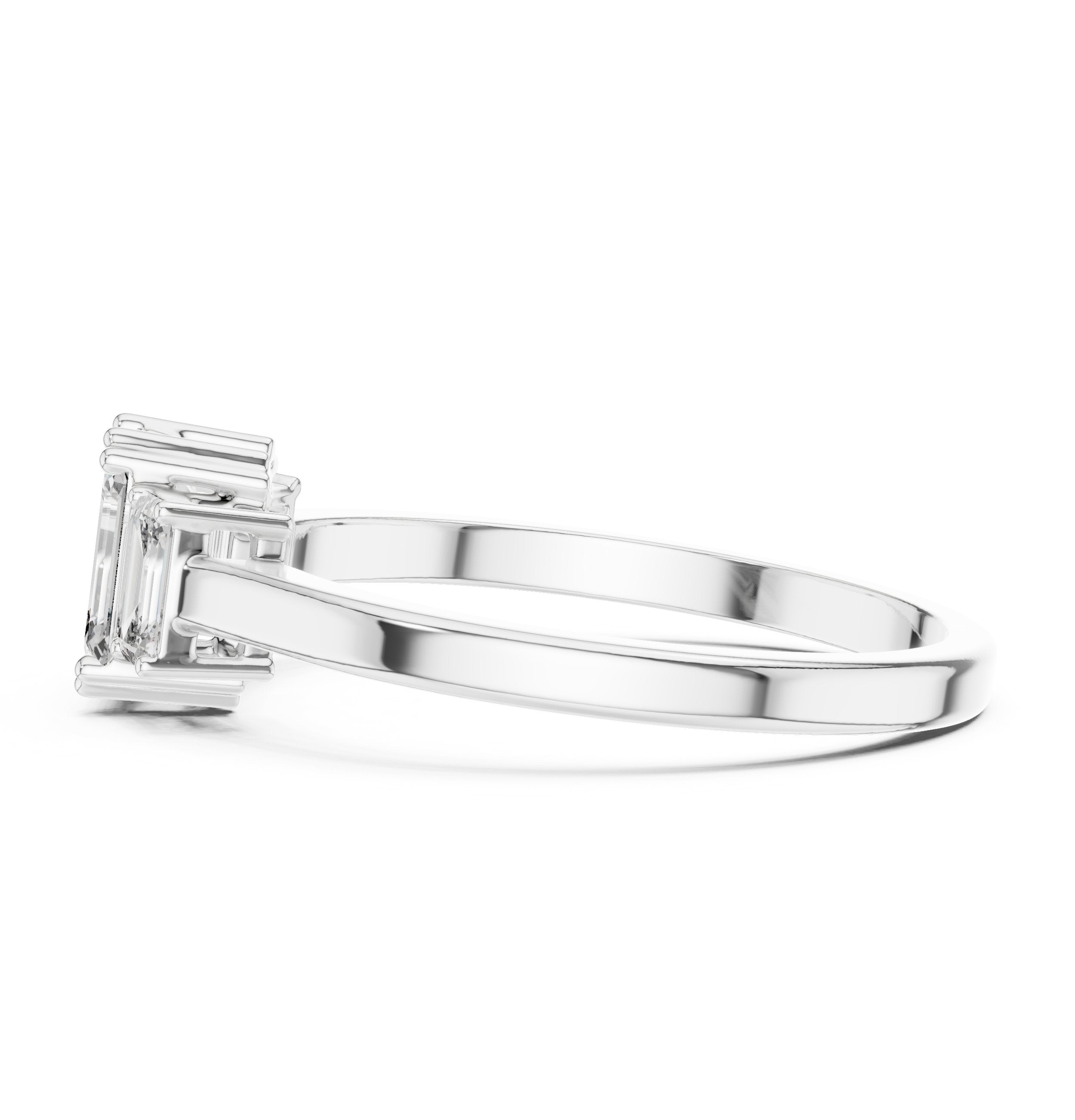 Emerald Cut Three Stone Engagement Ring in White Gold - VYKA Diamonds