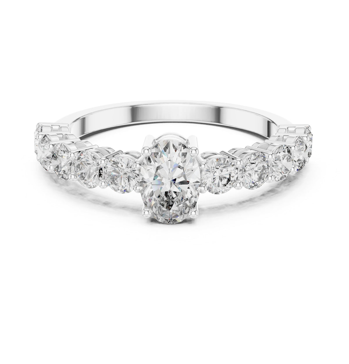 Oval Diamond Engagement Ring with Round Side Accents