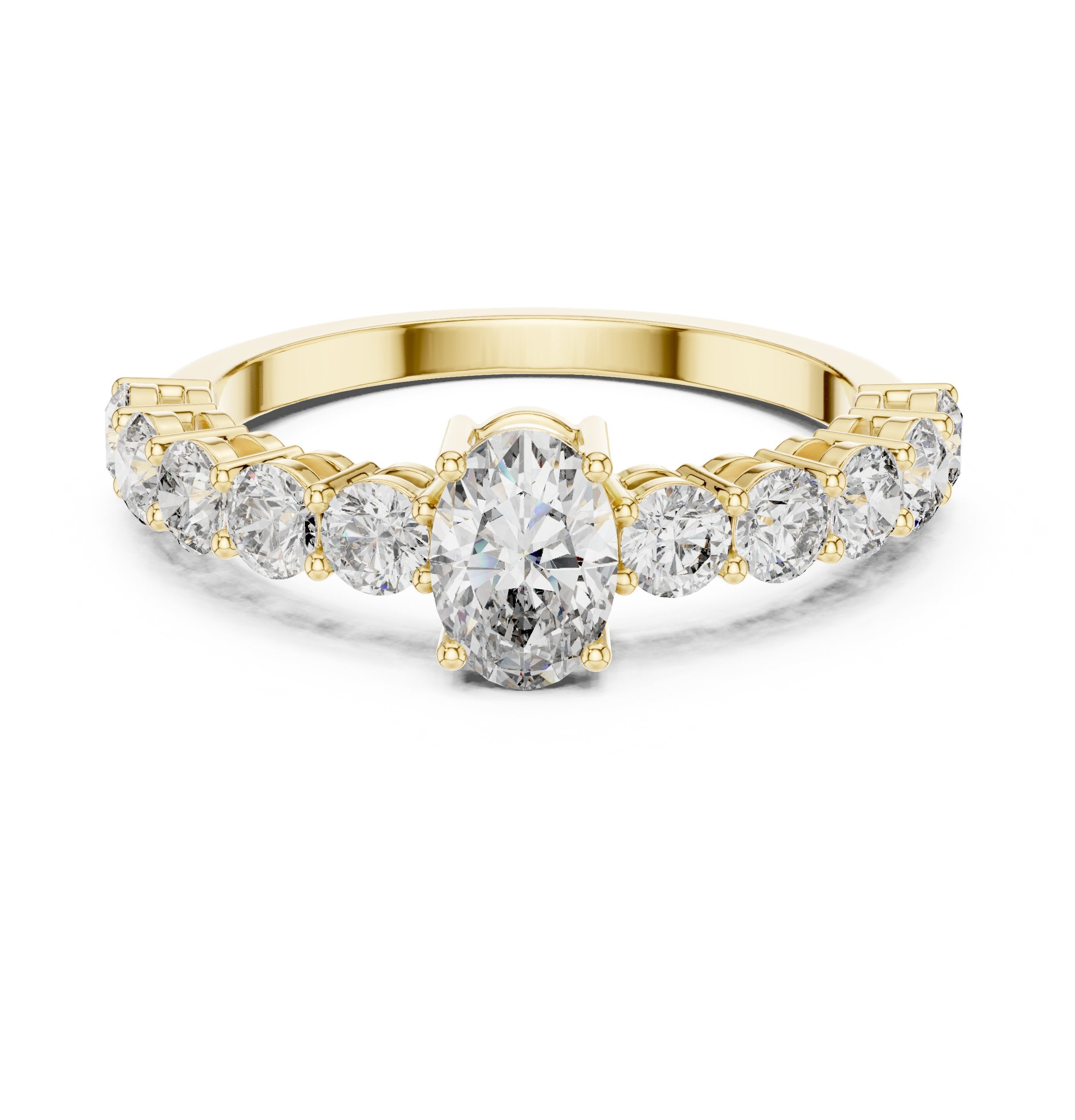 Oval Diamond Engagement Ring with Round Side Accents in Yellow Gold - VYKA Diamonds
