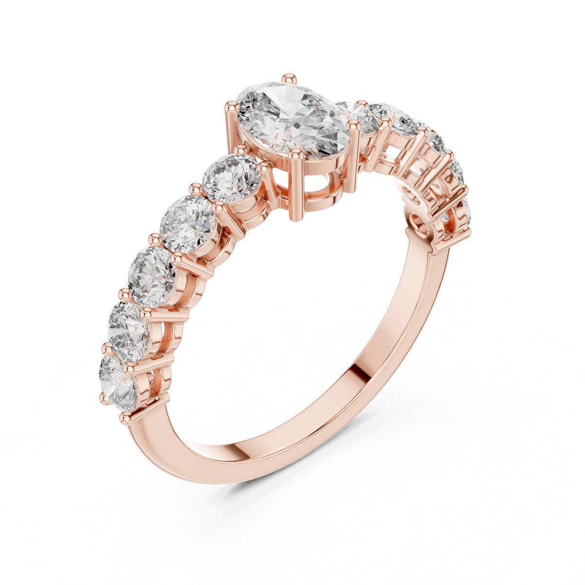 Oval Diamond Engagement Ring with Round Side Accents