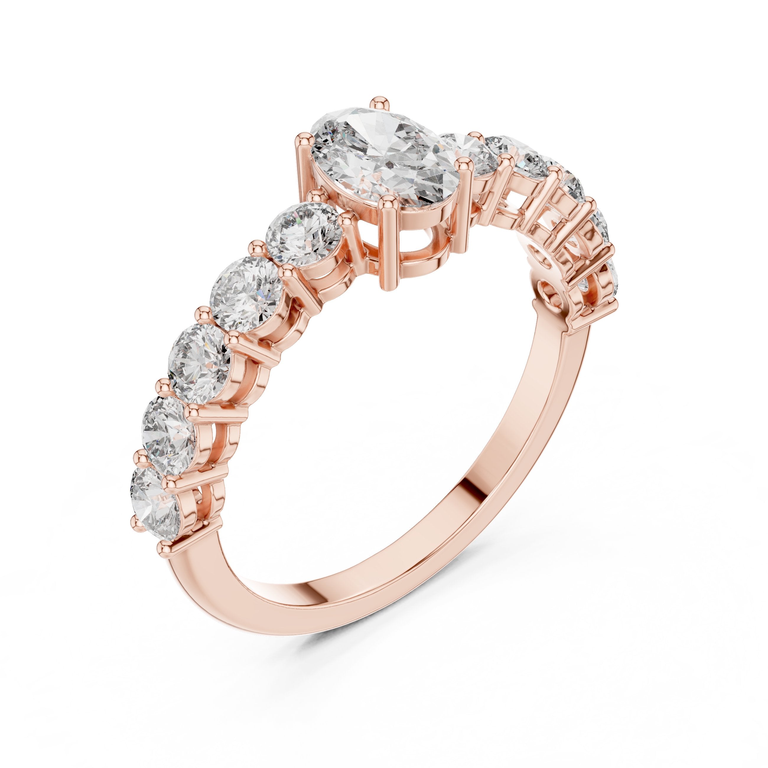Oval Diamond Engagement Ring with Round Side Accents in Rose Gold - VYKA Diamonds