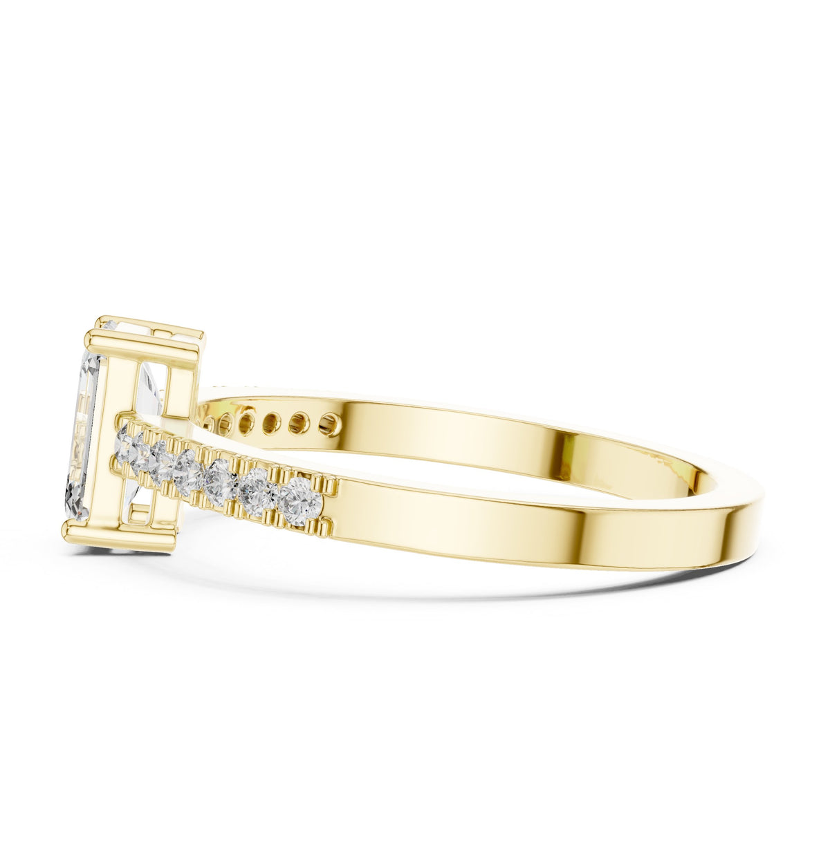 Emerald Cut Solitaire Engagement Ring with Pavé Shoulders