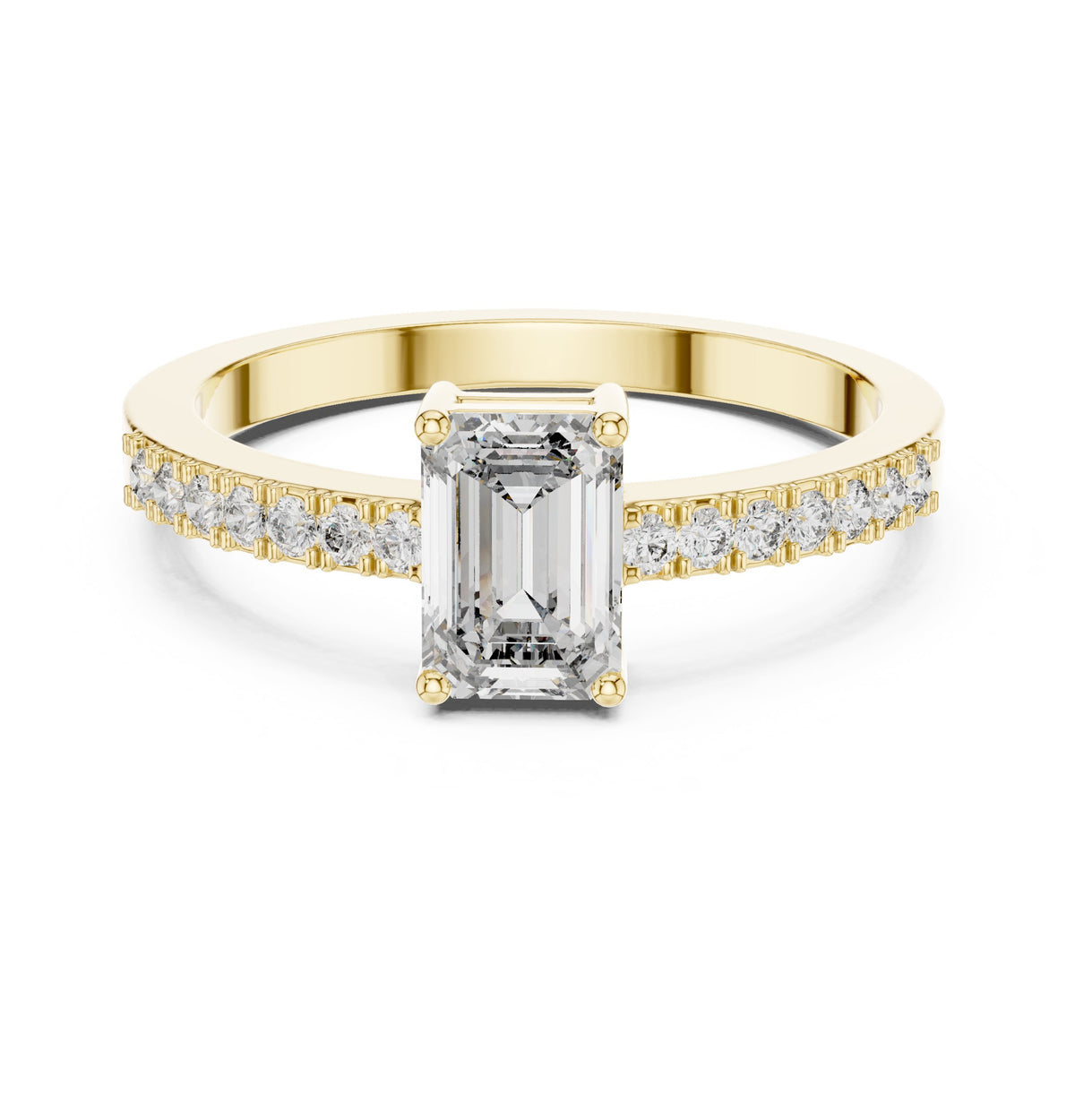 Emerald Cut Solitaire Engagement Ring with Pavé Shoulders