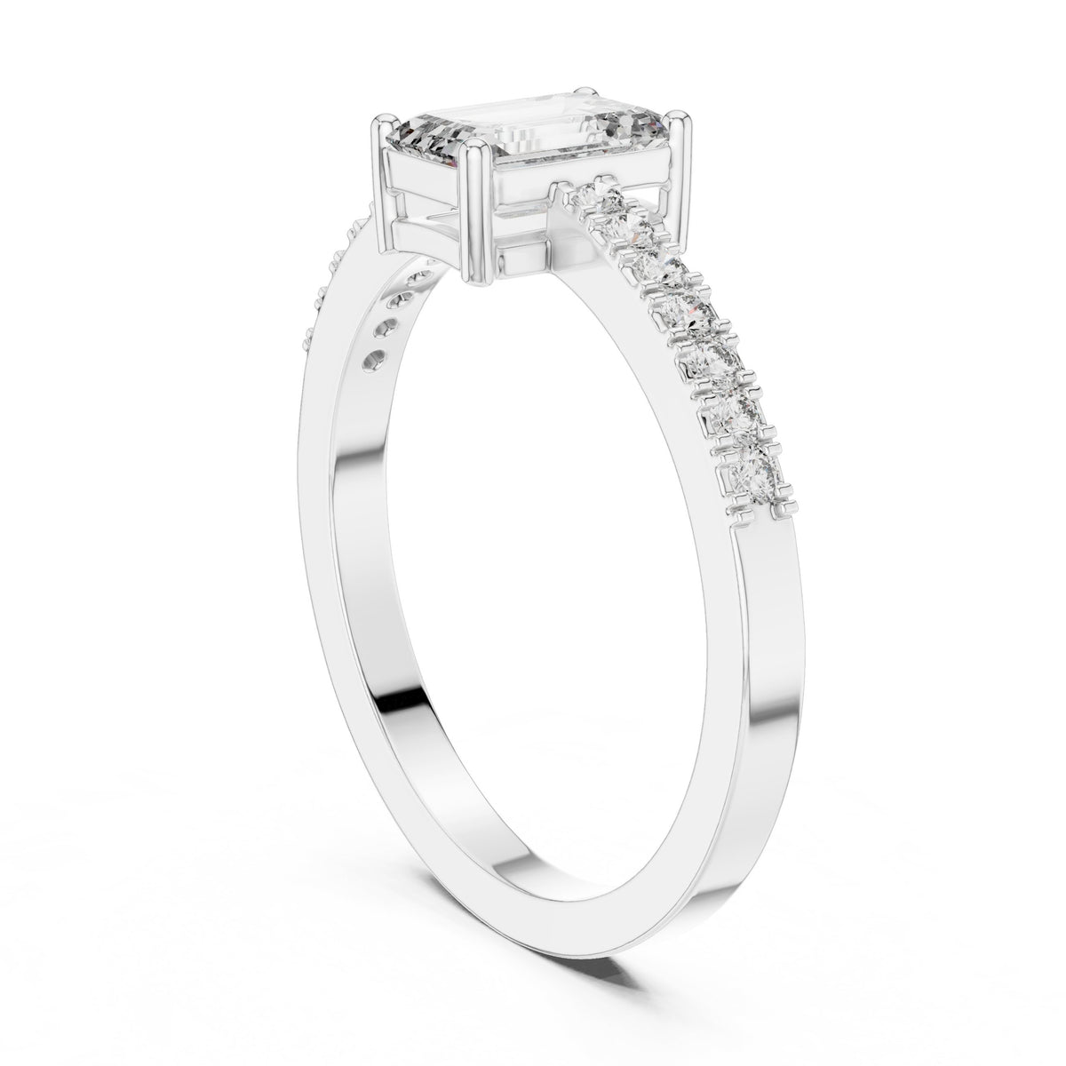 Emerald Cut Solitaire Engagement Ring with Pavé Shoulders