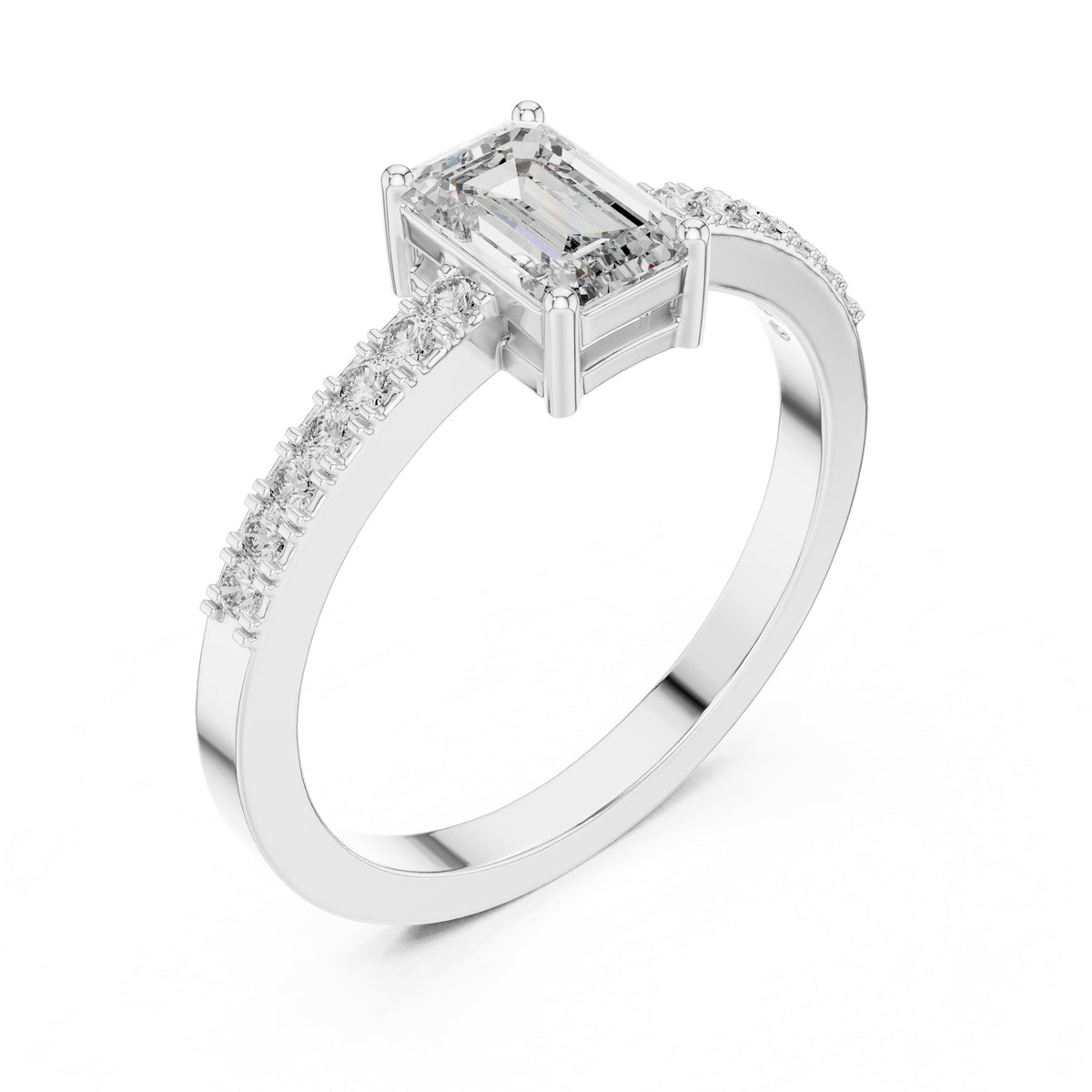 Emerald Cut Solitaire Engagement Ring with Pavé Shoulders