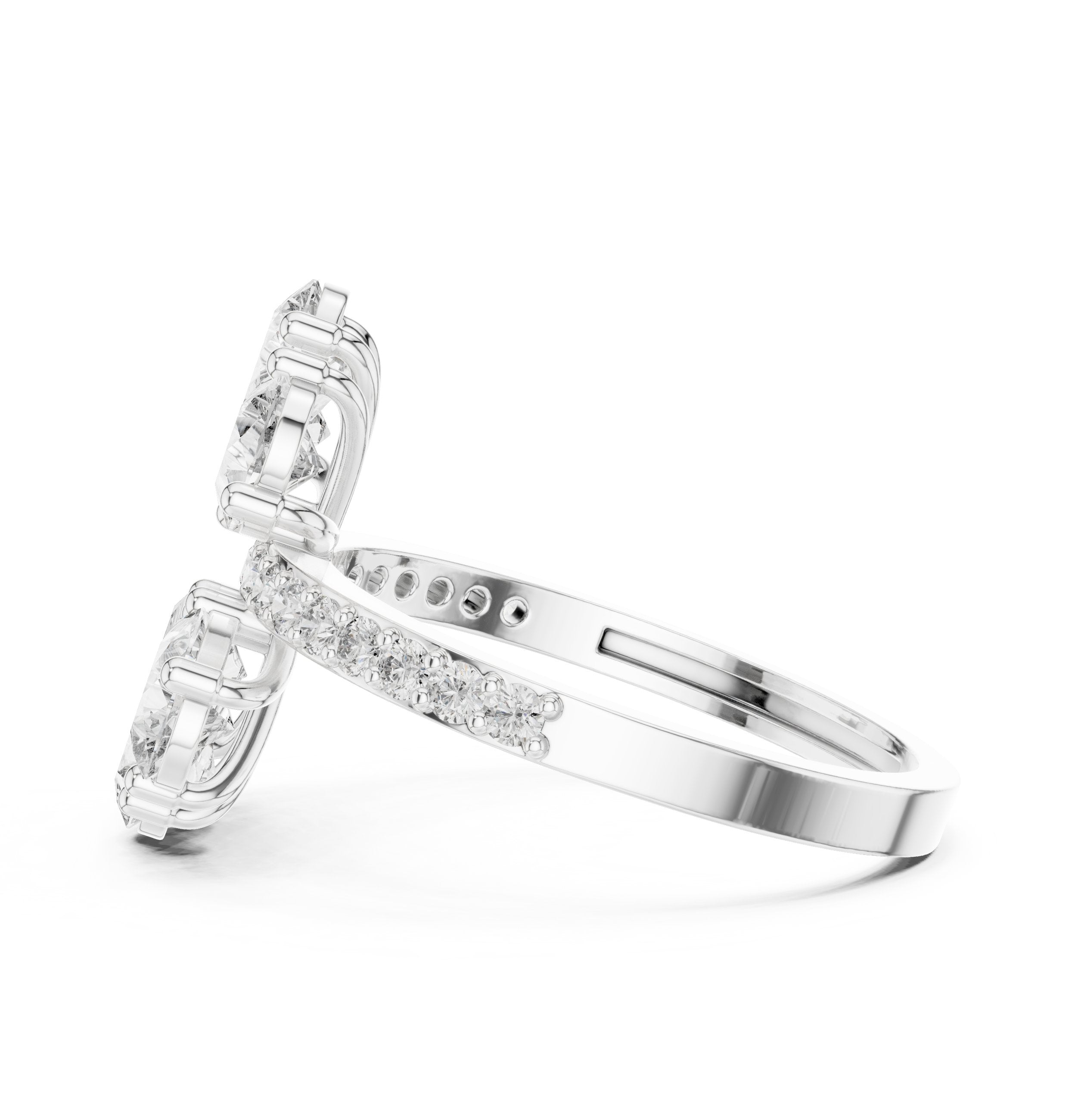 Pear Diamond Floral Cluster Statement Engagement Ring with Pavé Band in White Gold - VYKA Diamonds