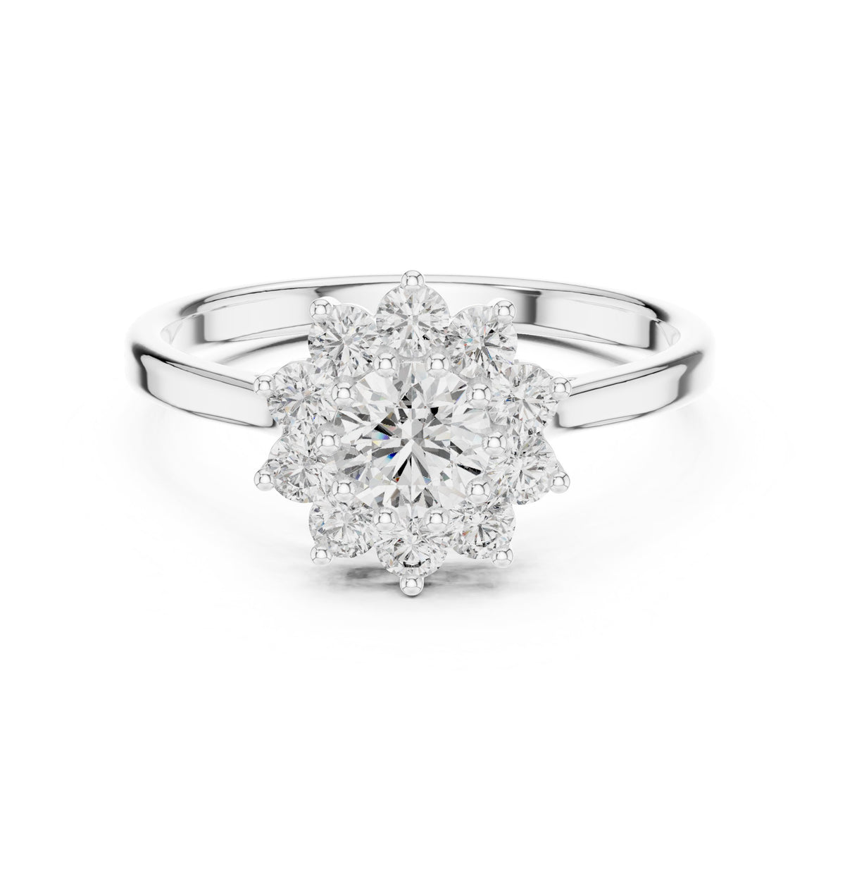 Round Diamond Floral Halo Engagement Ring