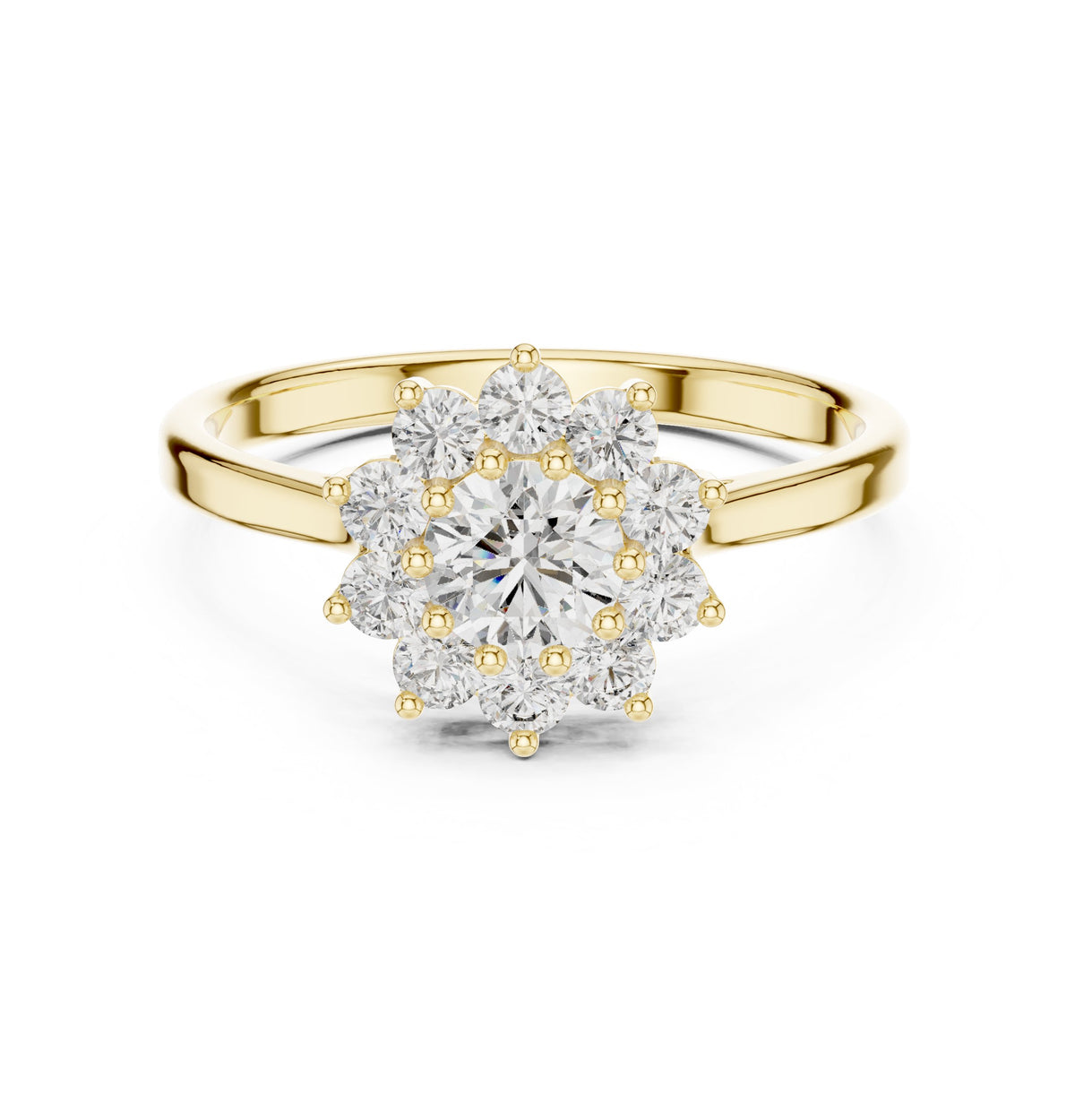Round Diamond Floral Halo Engagement Ring