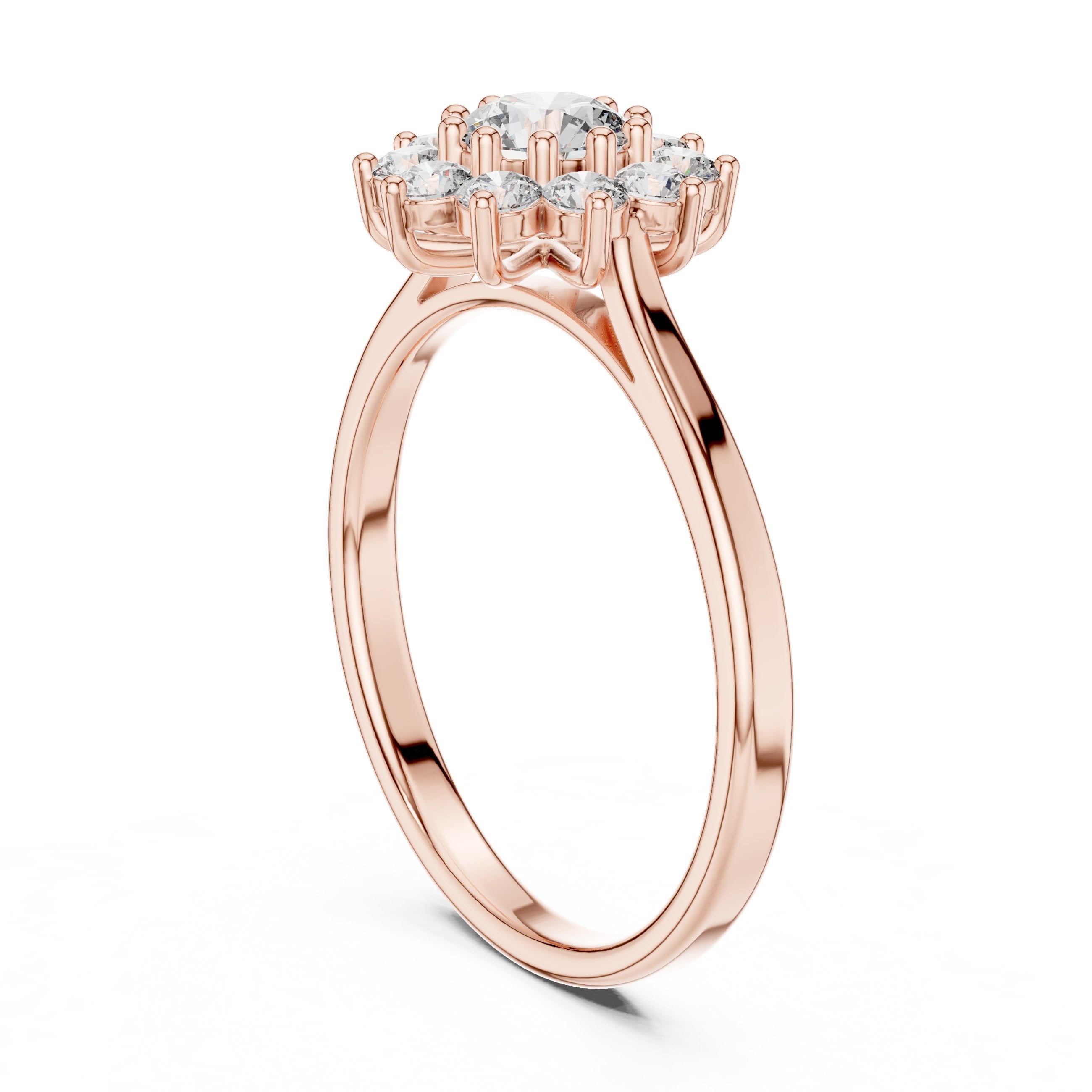 Round Diamond Floral Halo Engagement Ring in Rose Gold - VYKA Diamonds