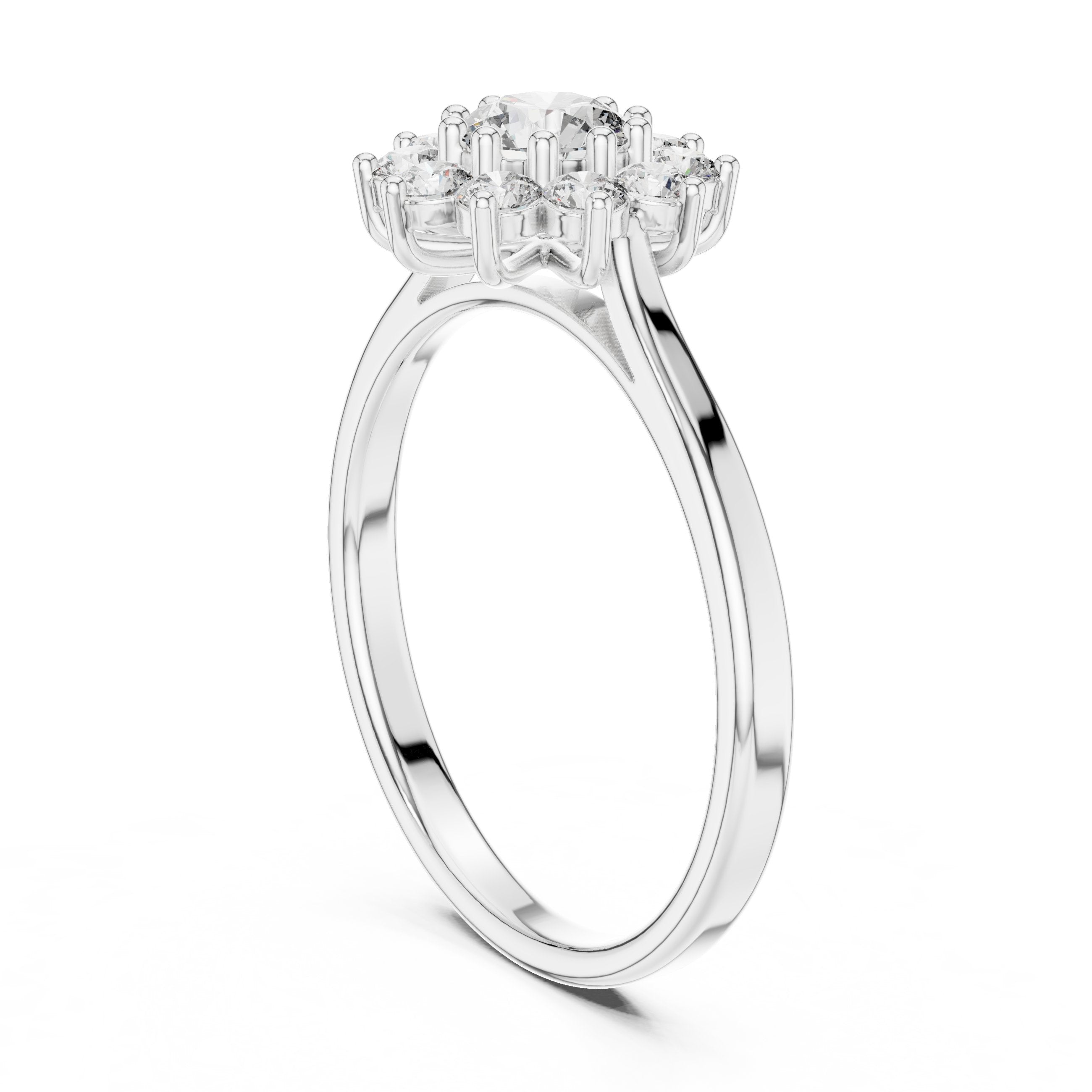 Round Diamond Floral Halo Engagement Ring in White Gold - VYKA Diamonds