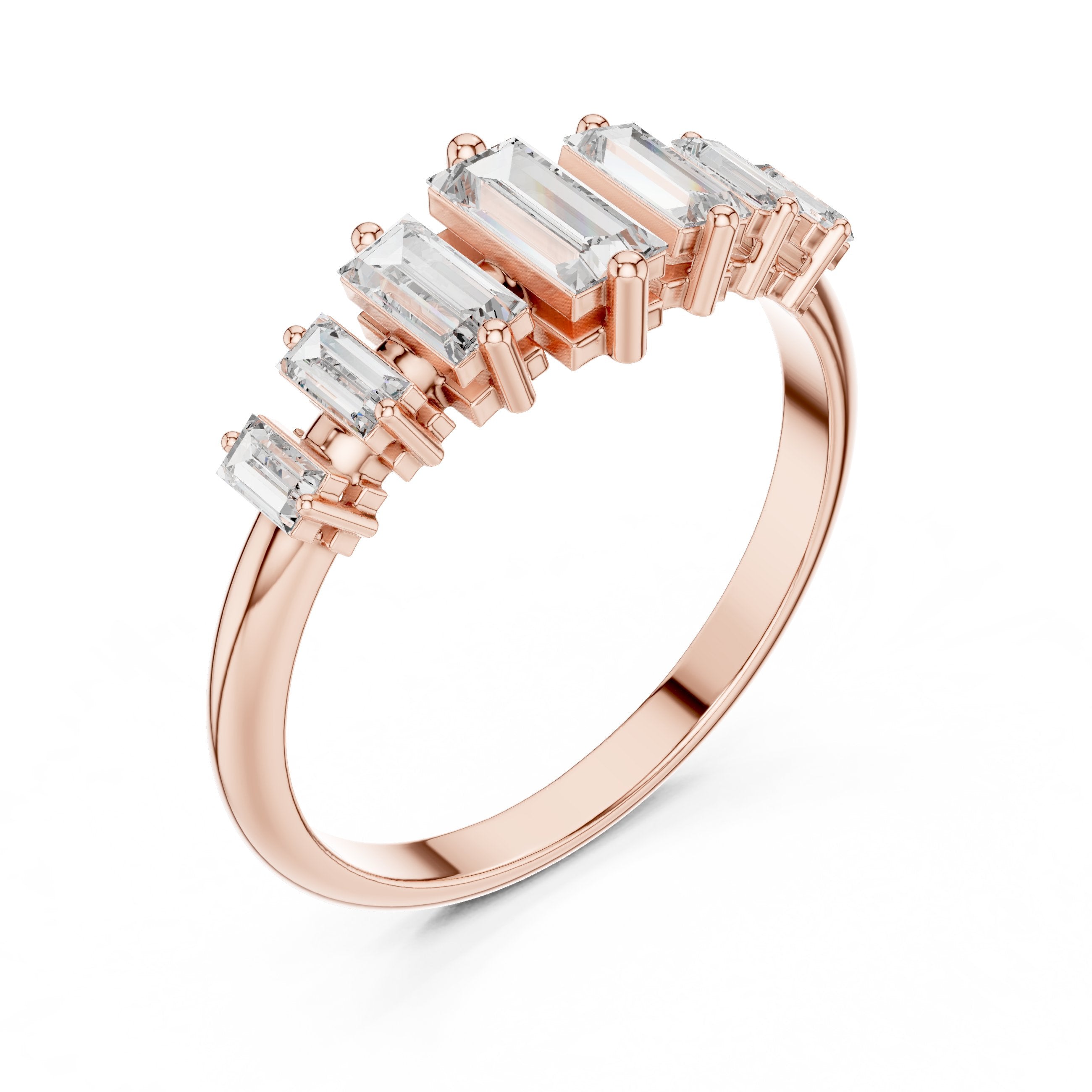 Baguette Diamond Art Deco Engagement Ring in Rose Gold - VYKA Diamonds