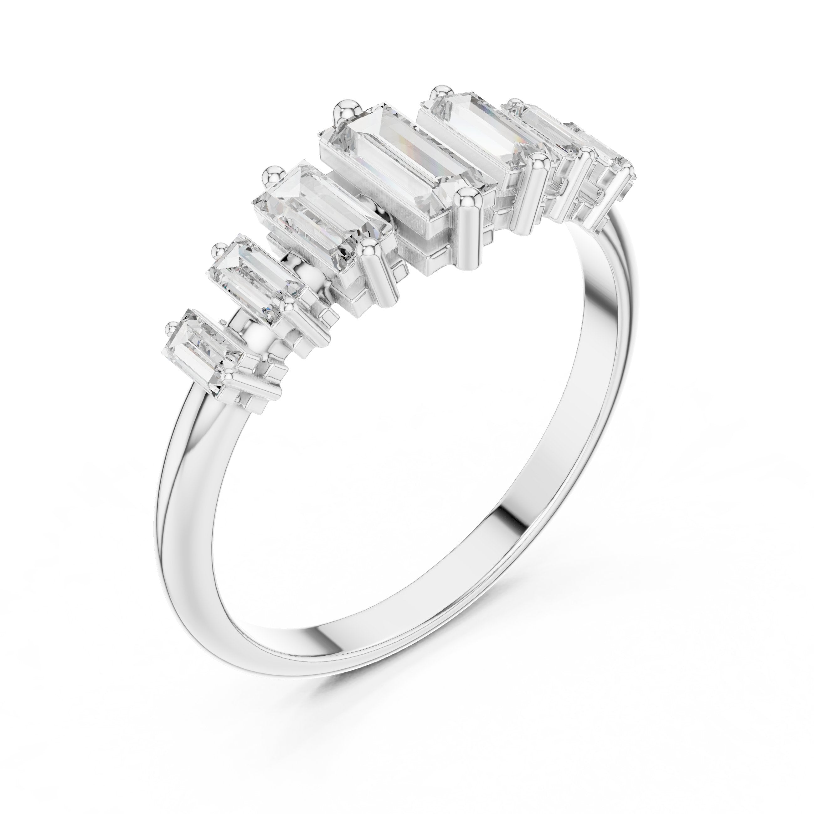 Baguette Diamond Art Deco Engagement Ring in White Gold - VYKA Diamonds
