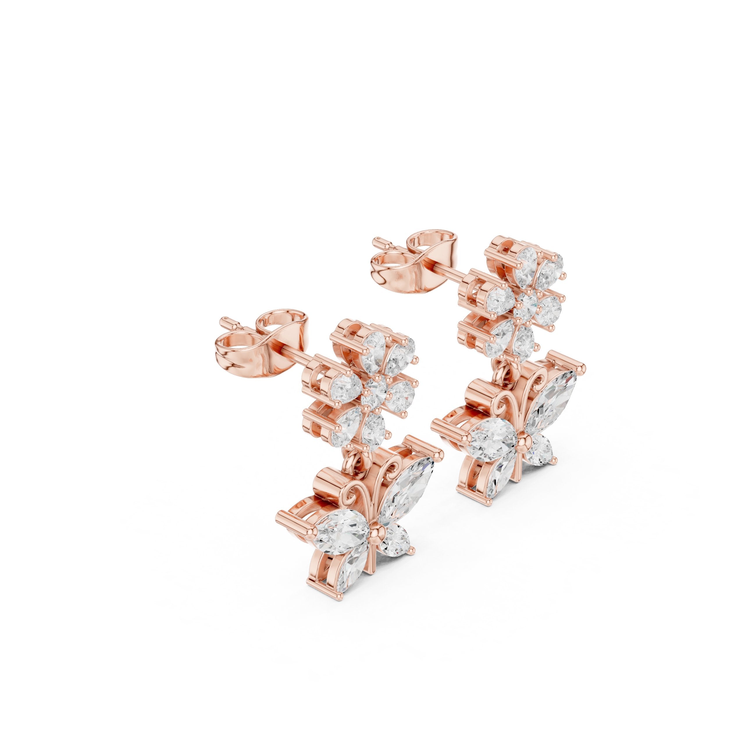 Open Circle Diamond Drop Earrings in Rose Gold - VYKA Diamonds