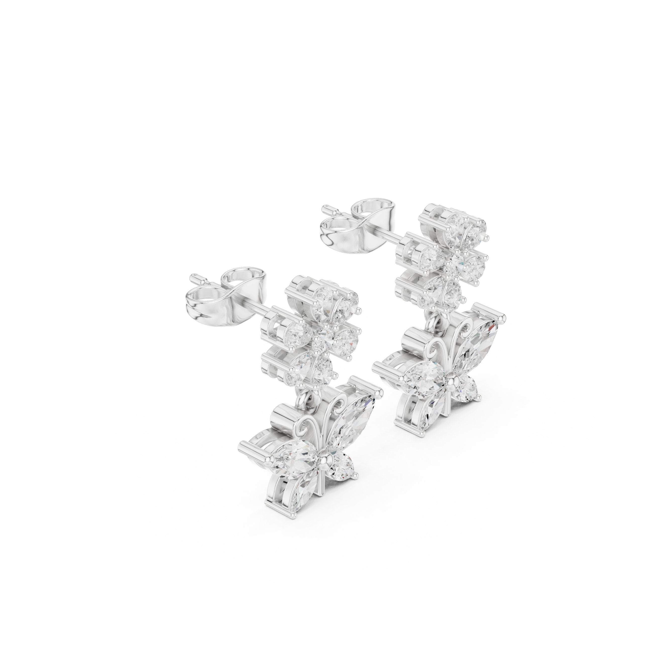 Open Circle Diamond Drop Earrings in White Gold - VYKA Diamonds