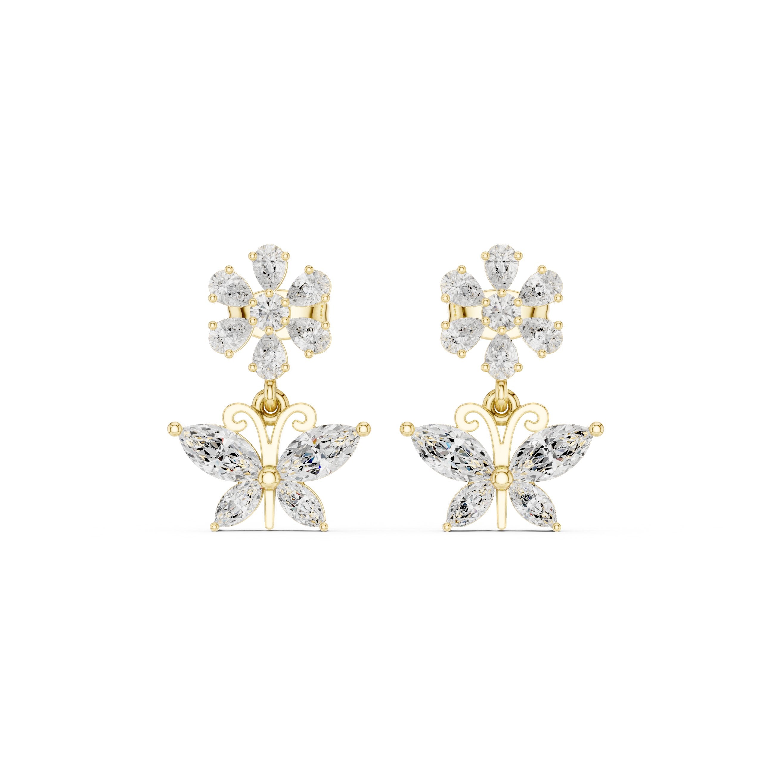 Open Circle Diamond Drop Earrings in Yellow Gold - VYKA Diamonds