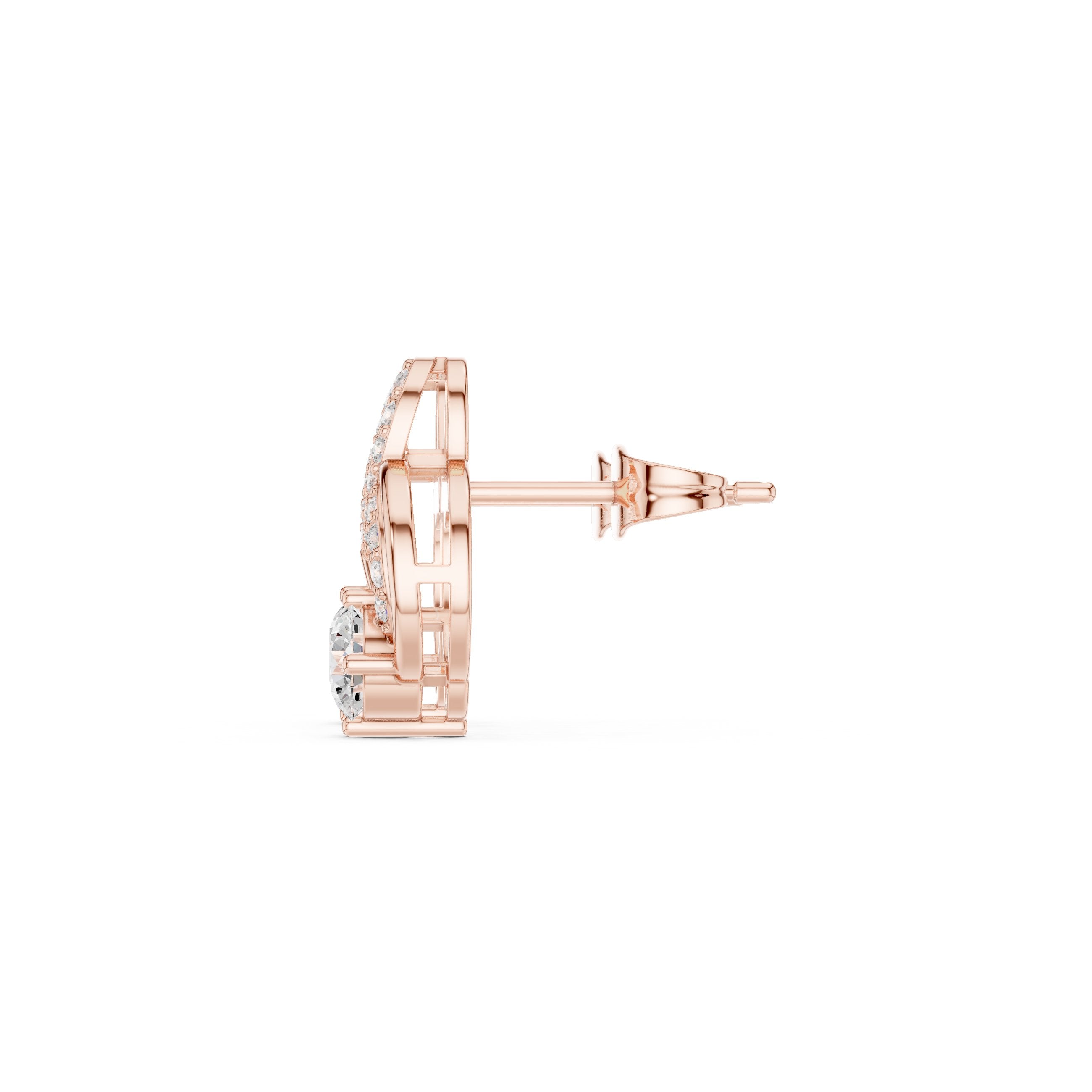 Geometric Loop Diamond Stud Earrings in Rose Gold - VYKA Diamonds