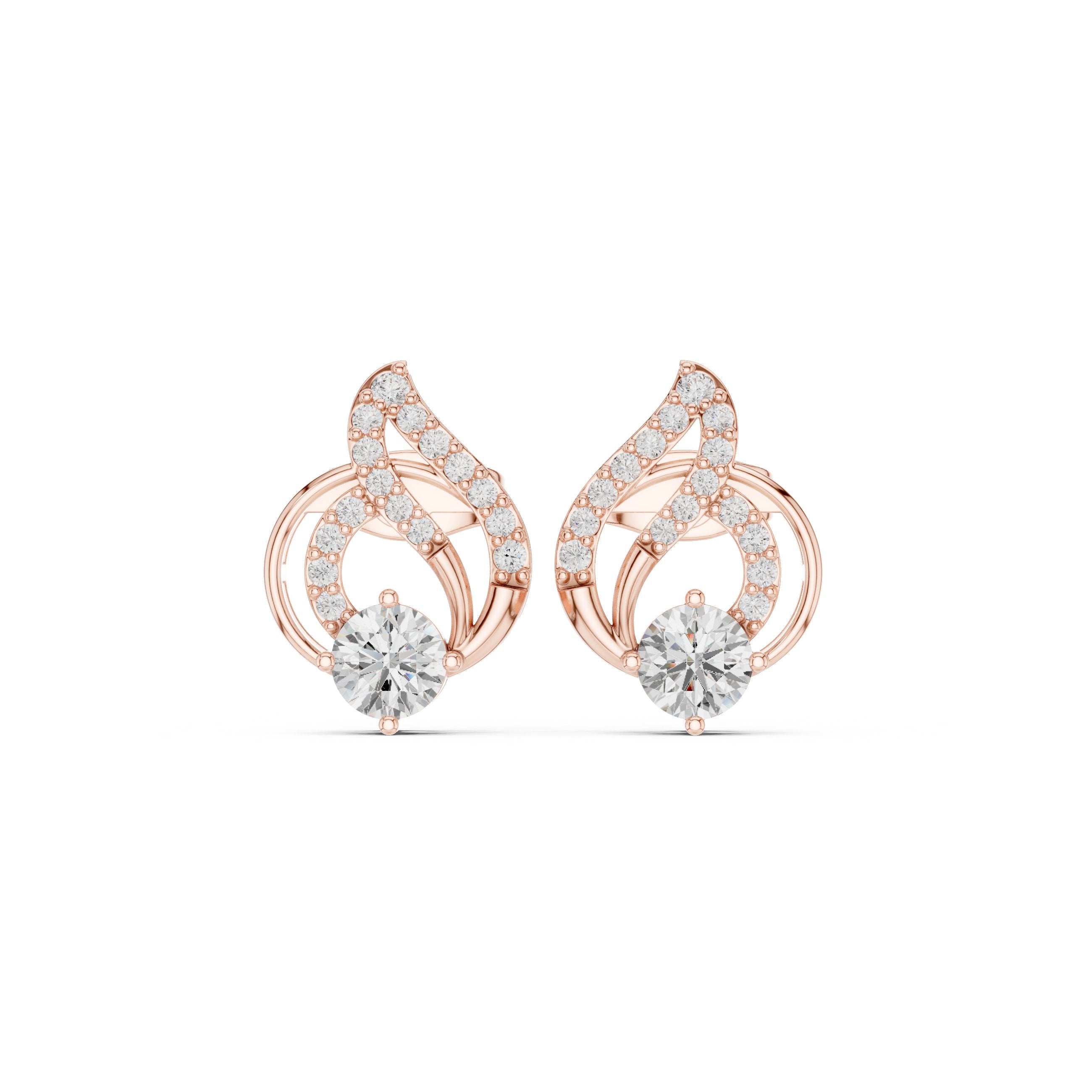 Geometric Loop Diamond Stud Earrings in Rose Gold - VYKA Diamonds