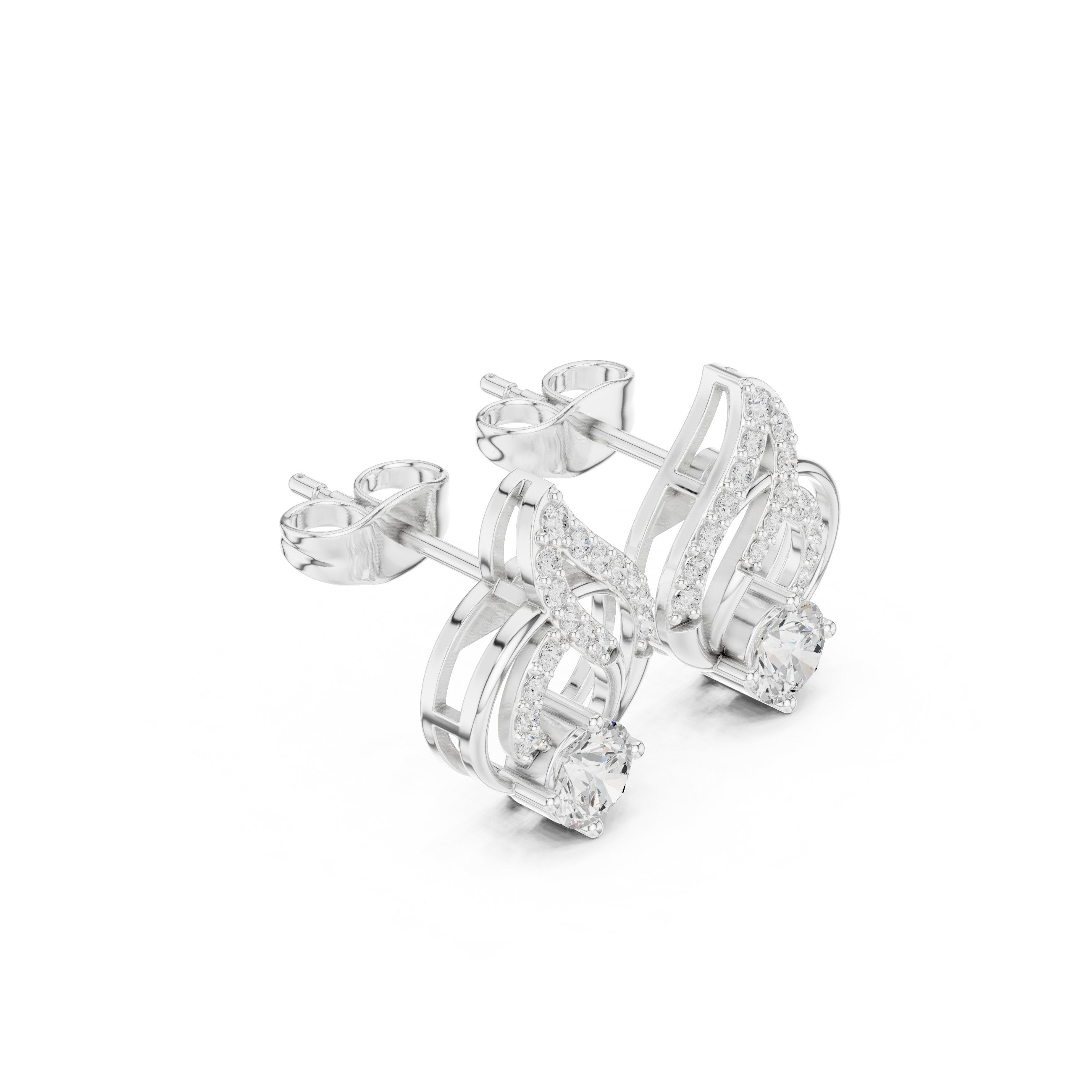 Geometric Loop Diamond Stud Earrings in White Gold - VYKA Diamonds